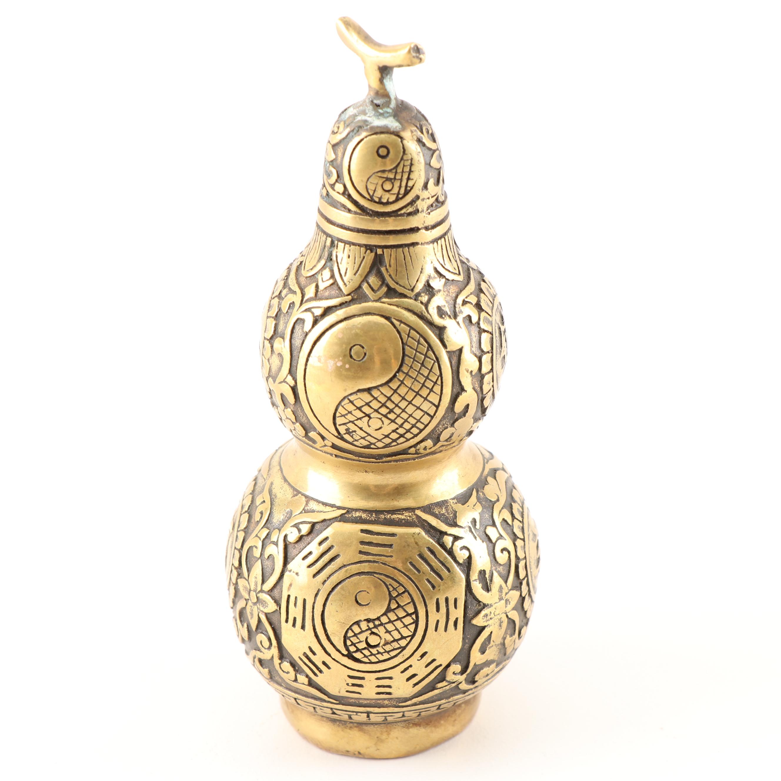 Chinese Brass Ink Pot and Seal Stamp