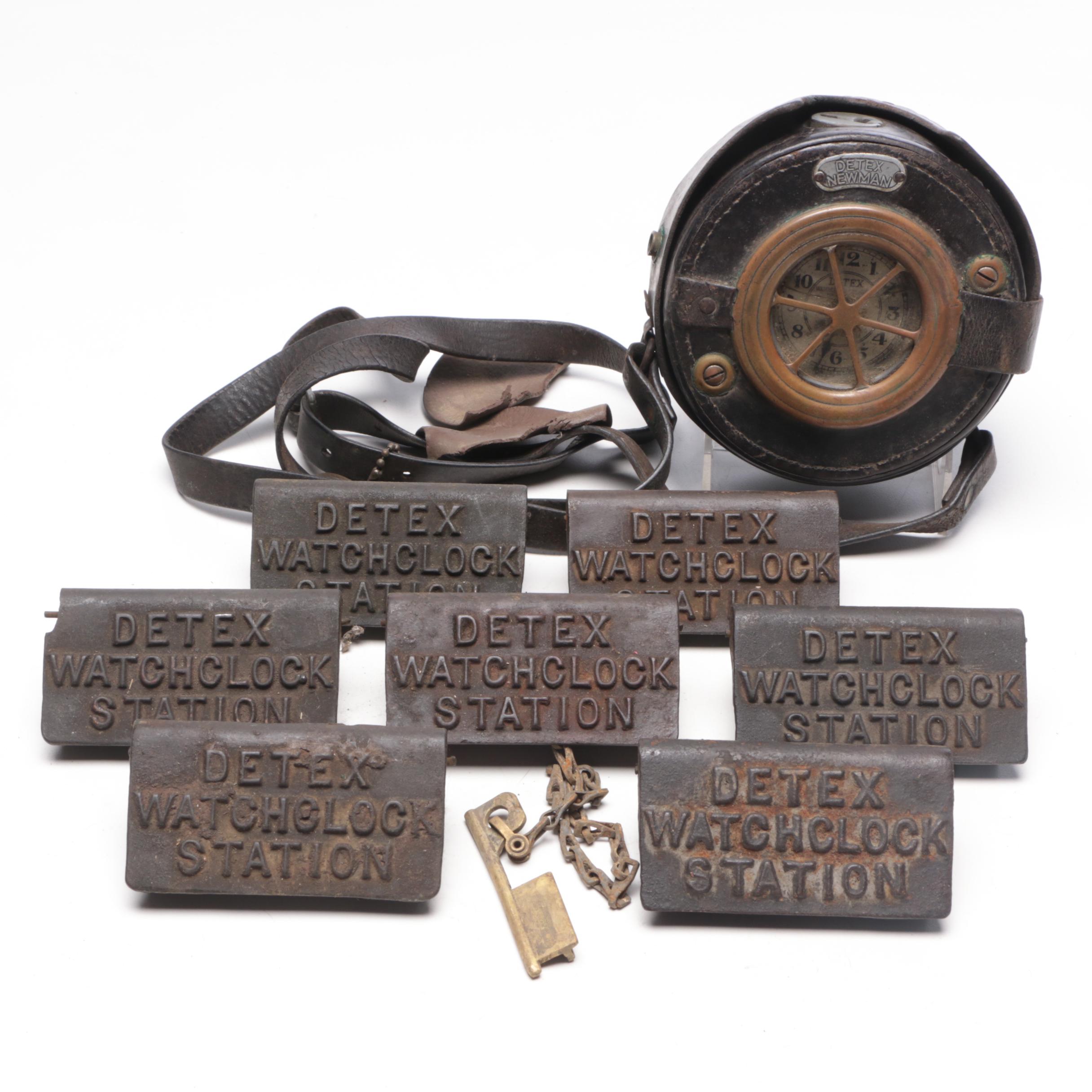 Vintage Detex Watchclock with Stations and Keys