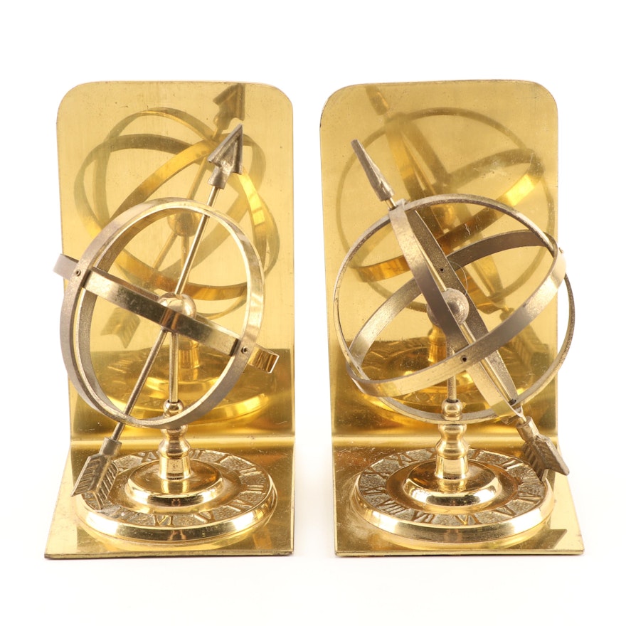 Plated Brass Armillary Sphere Bookends
