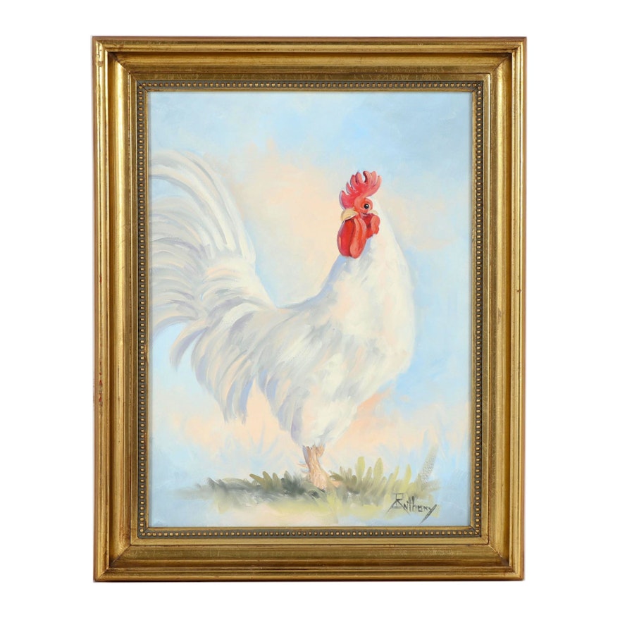 Contemporary Rooster Portrait Acrylic Painting by Rebecca Anthony