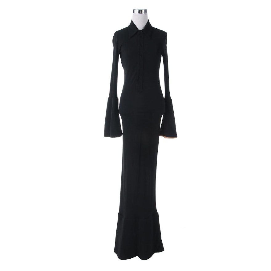 John Paul Gaultier Classique Paris Black Jersey Gown with Contrast Camel Lining