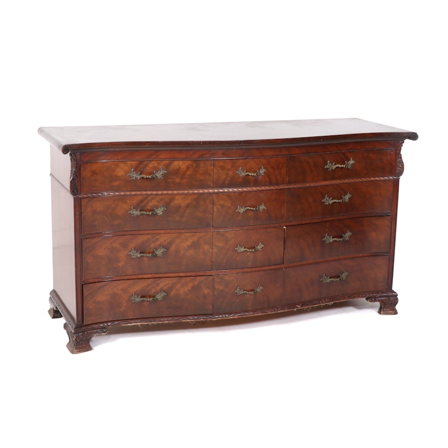 George III Style Figured Mahogany Chest of Drawers, Mid 20th Century