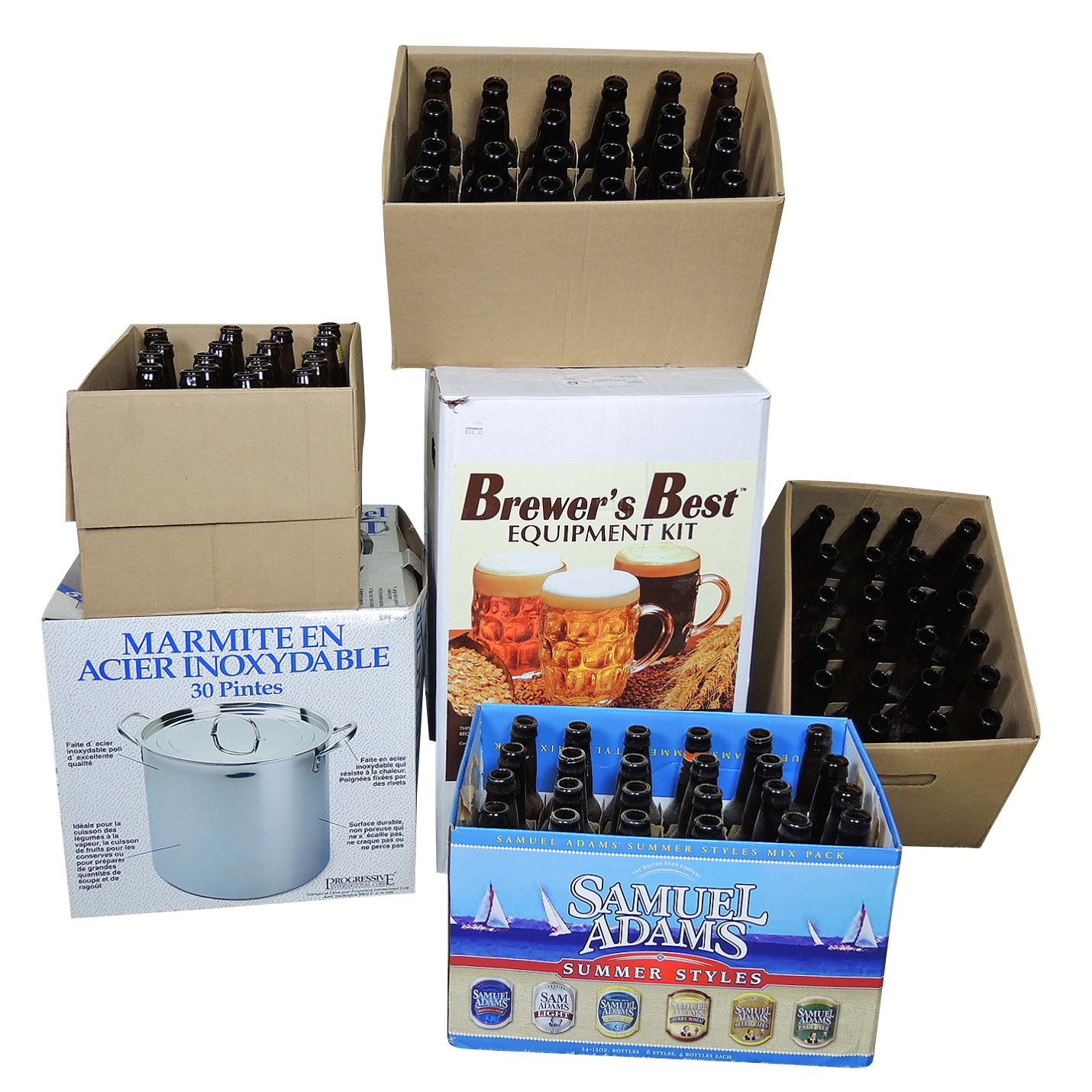Beer Home Brewing Kit, Bottles and 30 Qt Stainless Steel Stockpot