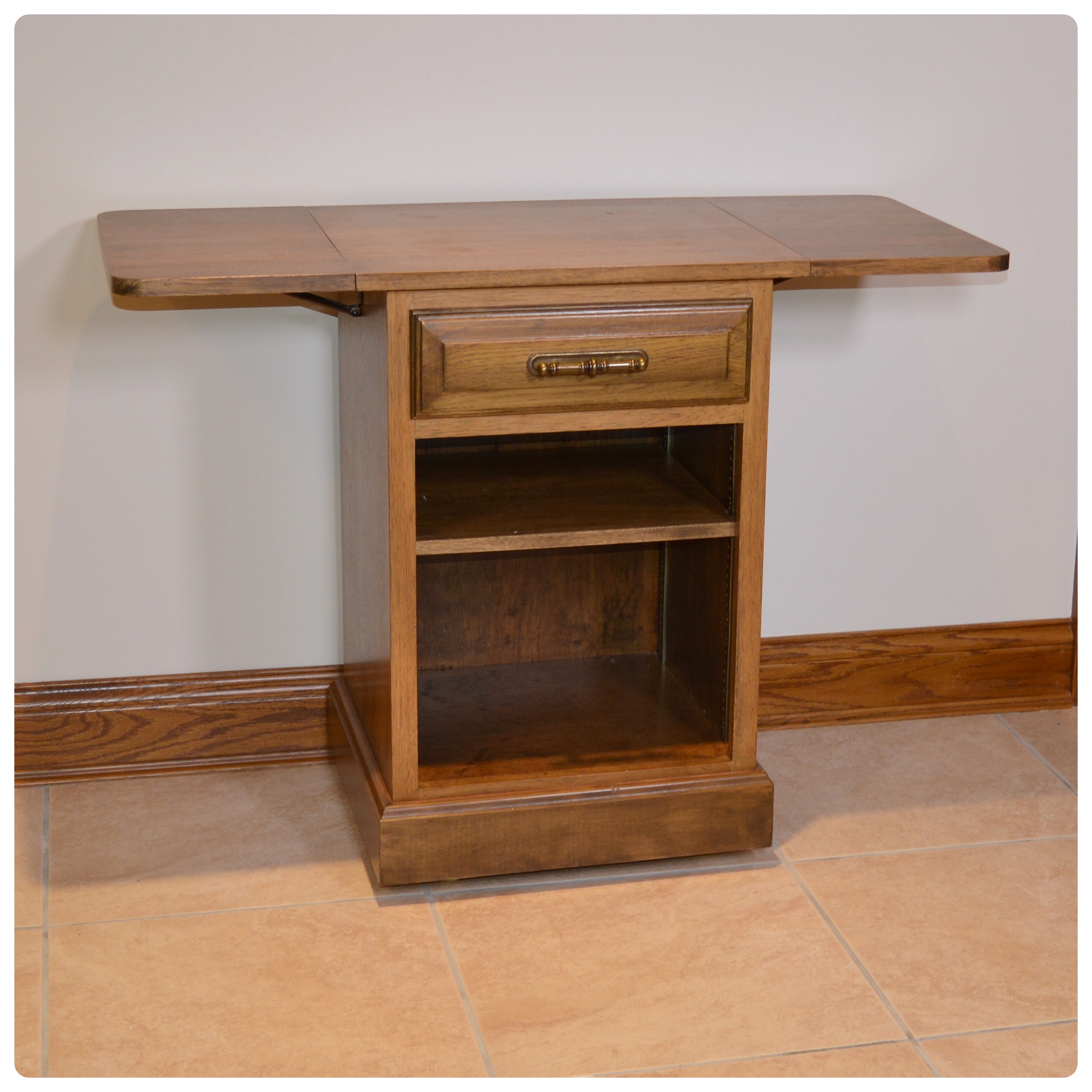 Drop Leaf Wooden Small Work Table on Casters, Contemporary