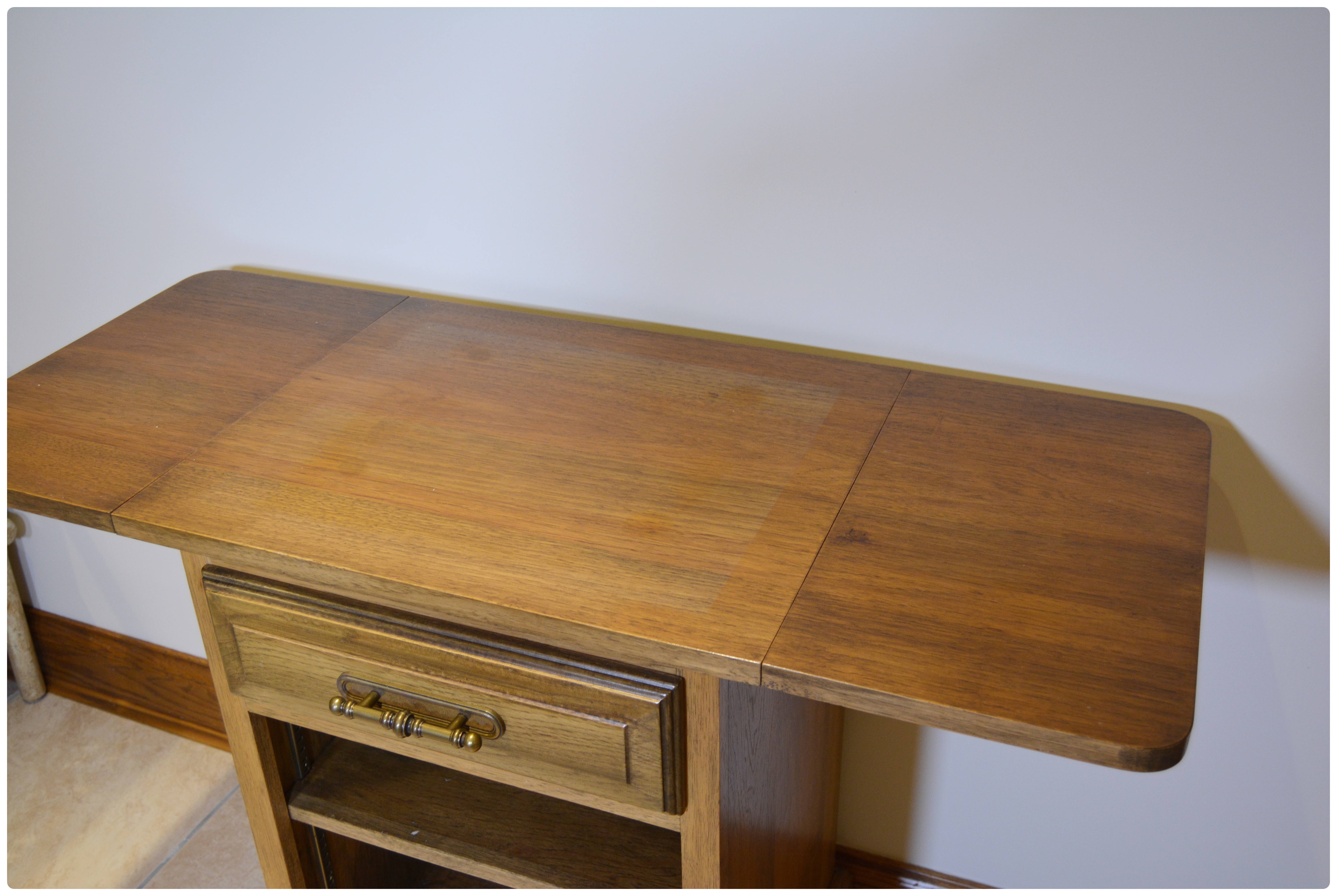 Drop Leaf Wooden Small Work Table on Casters, Contemporary