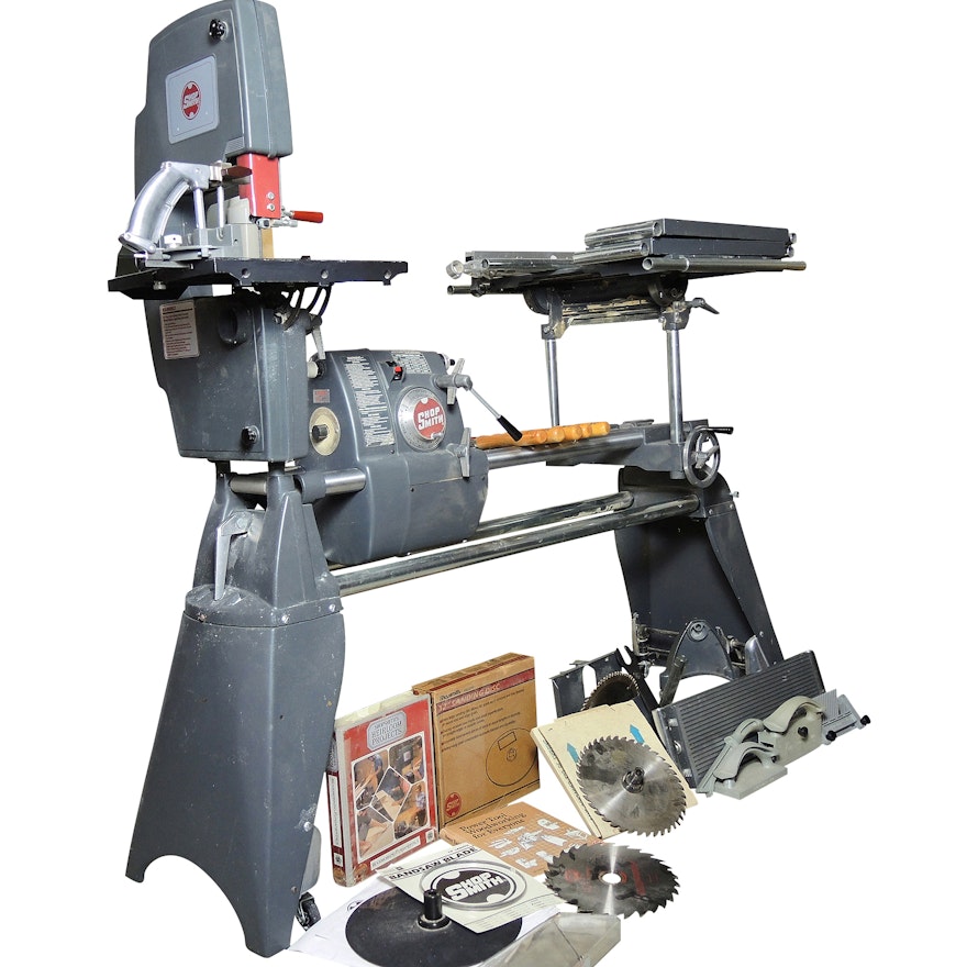 ShopSmith Band Saw, Lathe, Table Saw, Horizontal Boring Drill and Accessories