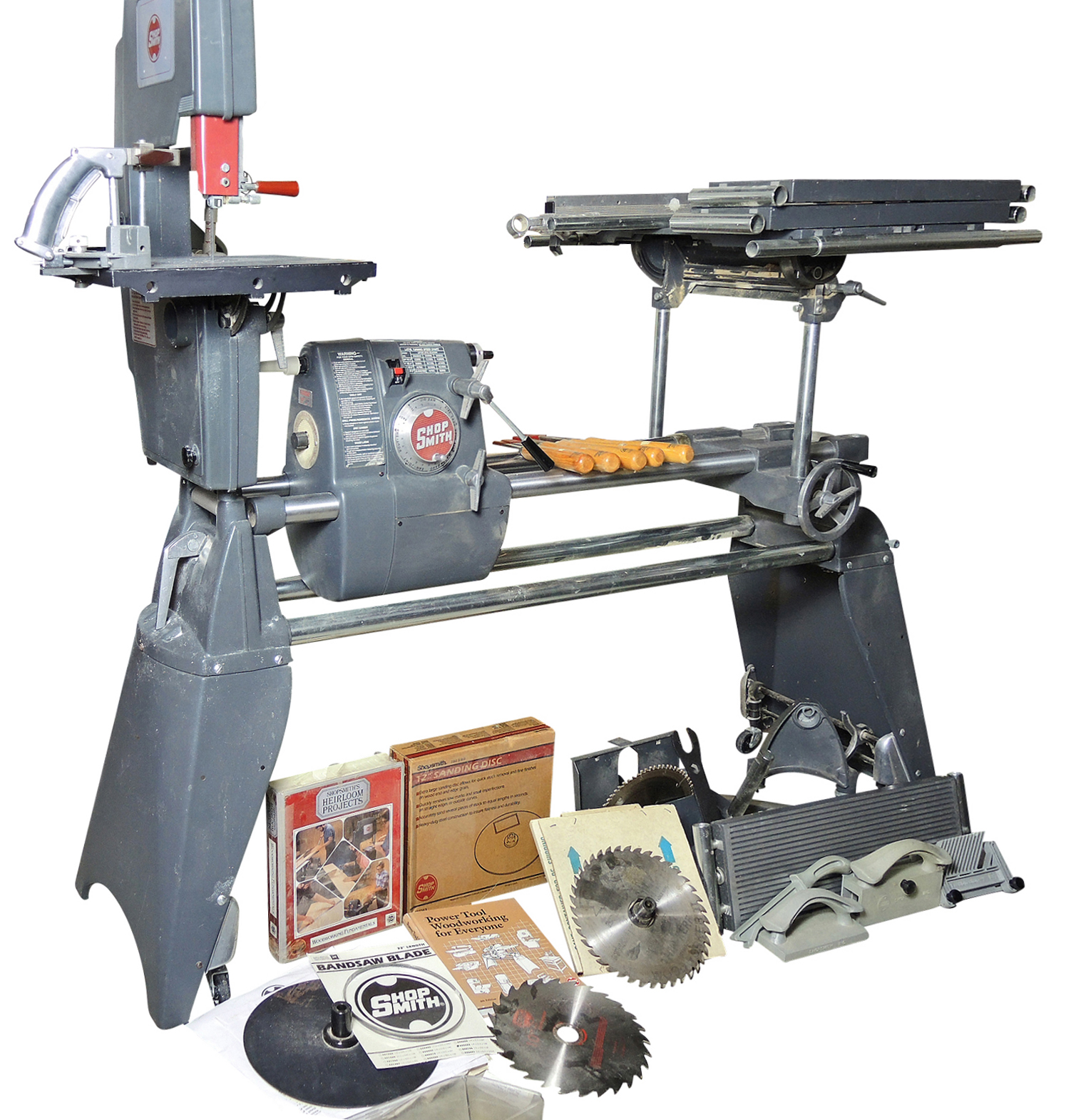ShopSmith Band Saw, Lathe, Table Saw, Horizontal Boring Drill and Accessories