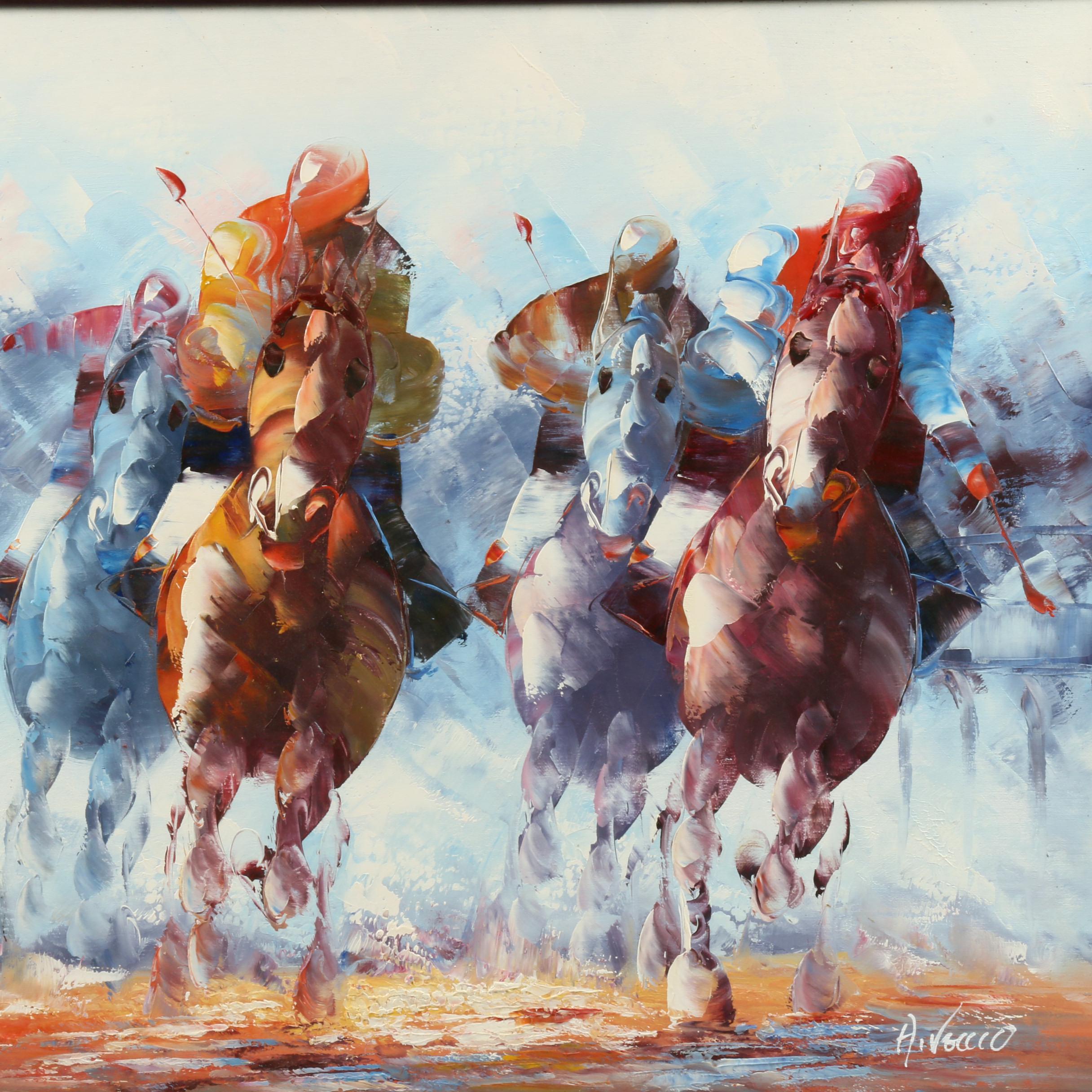Anthony Veccio Oil Painting of Horse Race