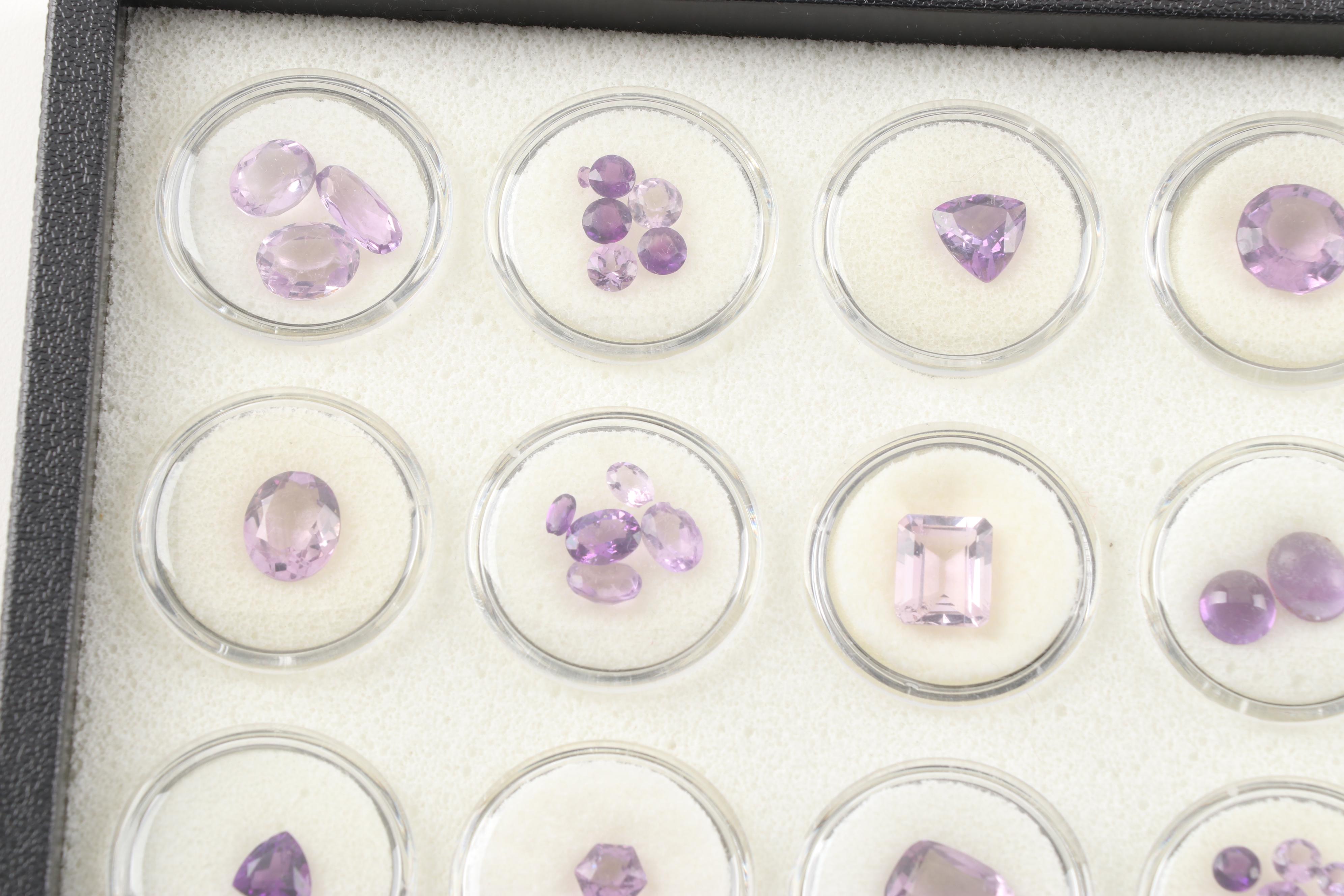 Tray of Loose Gemstones including Amethyst, Citrine, Quartz and Iolite