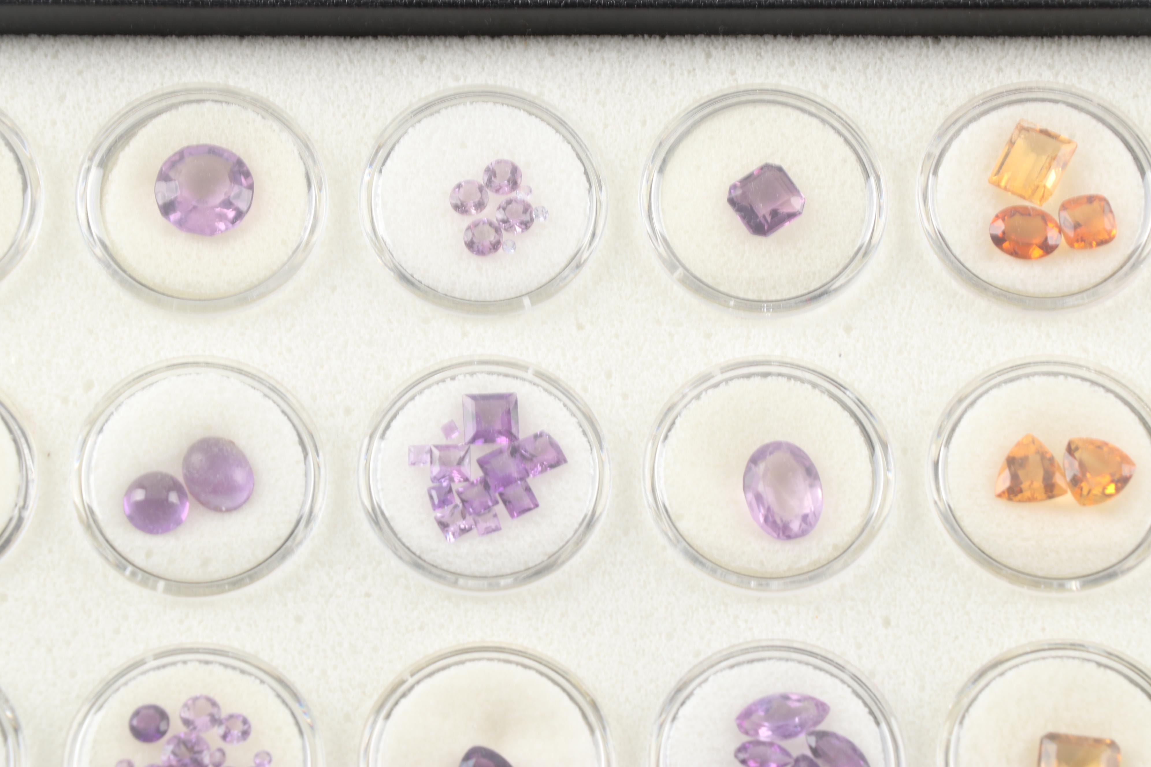 Tray of Loose Gemstones including Amethyst, Citrine, Quartz and Iolite
