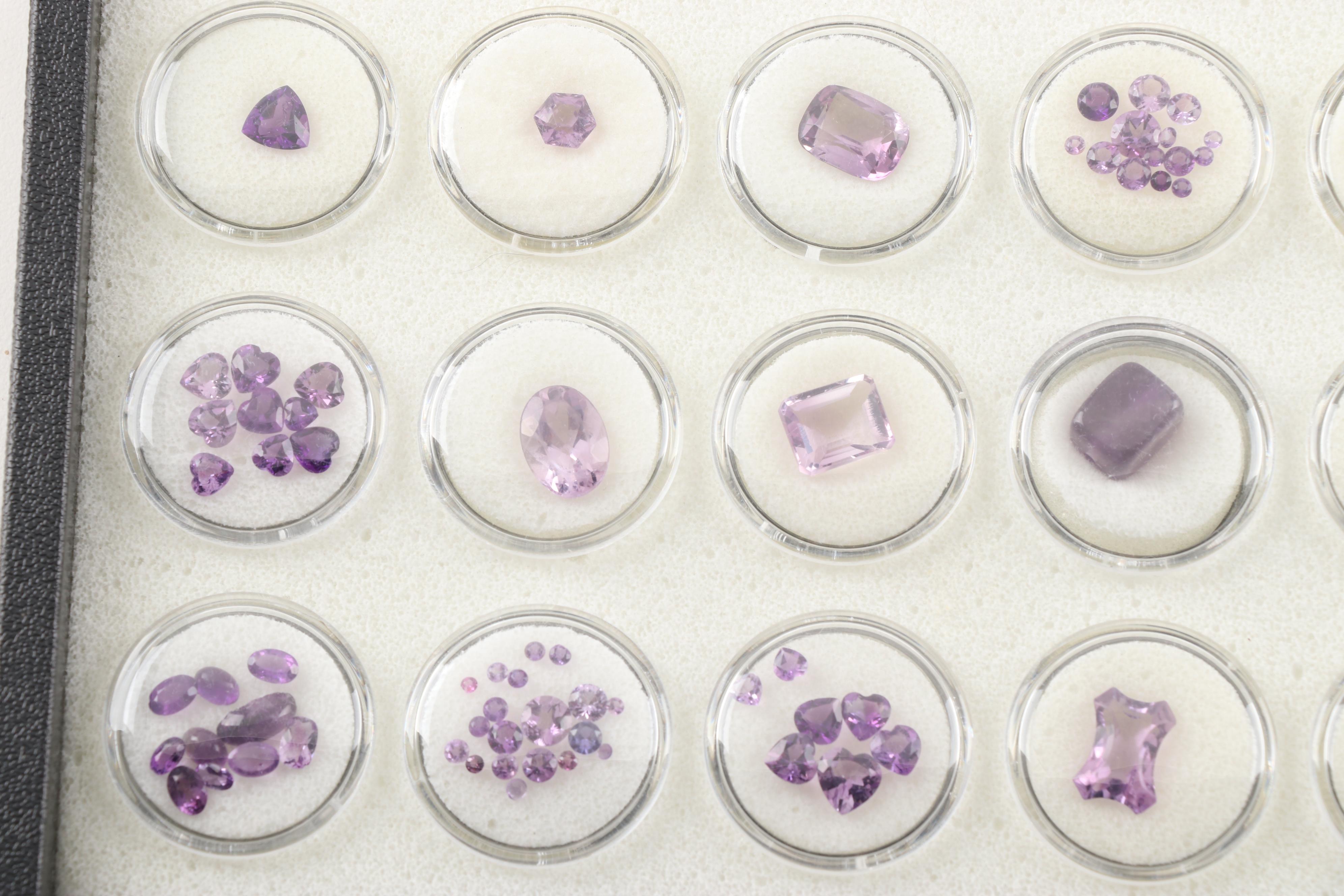 Tray of Loose Gemstones including Amethyst, Citrine, Quartz and Iolite