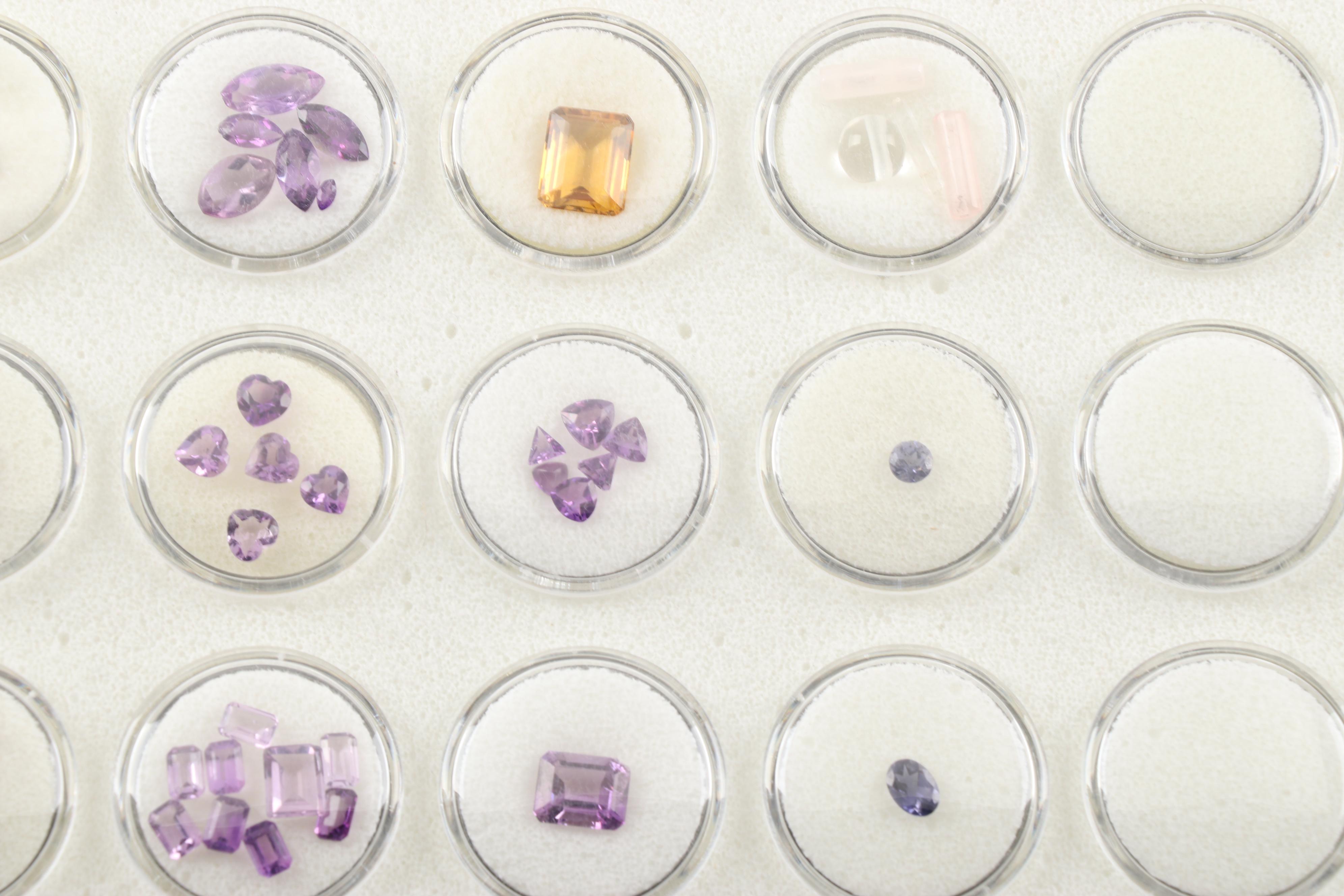 Tray of Loose Gemstones including Amethyst, Citrine, Quartz and Iolite