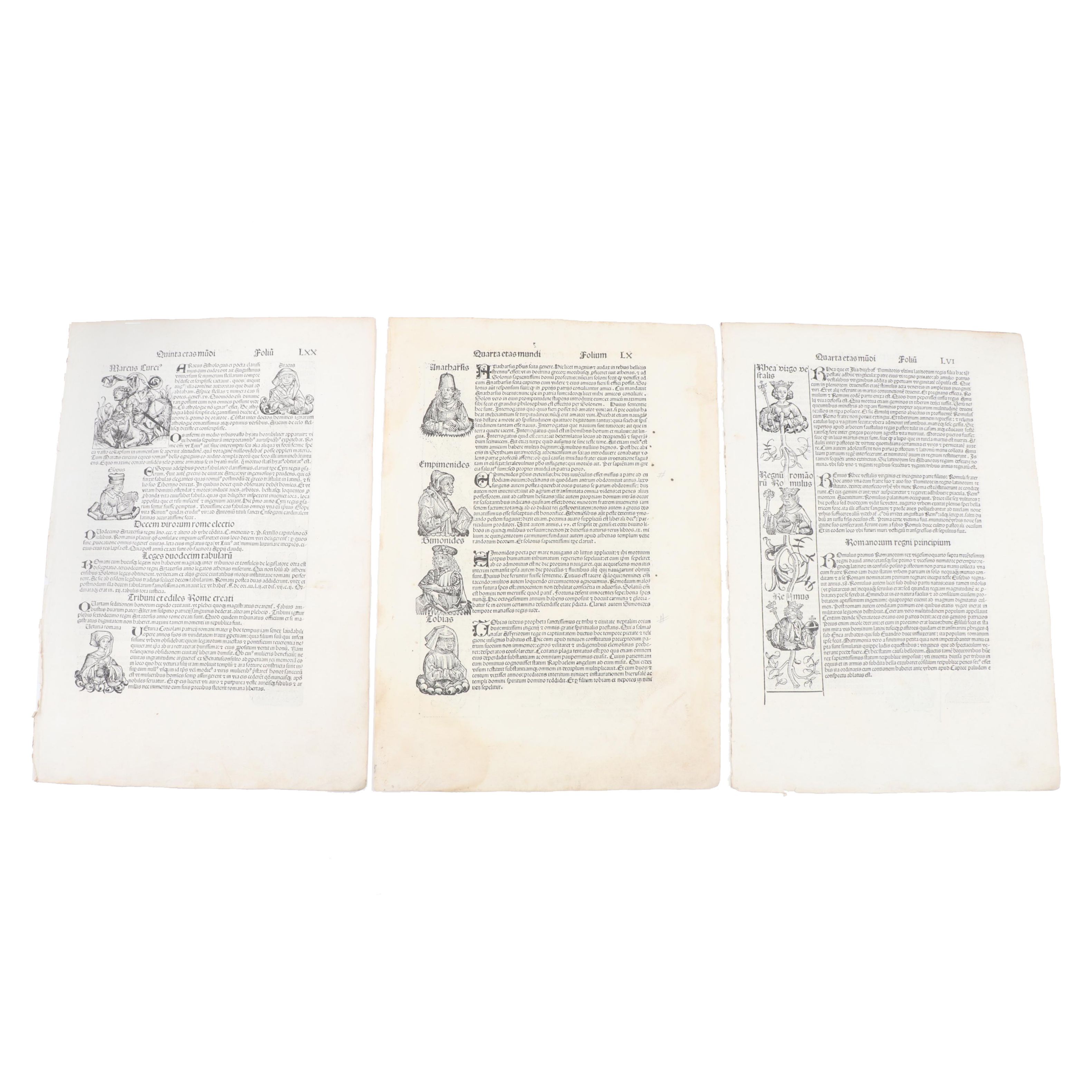 Leaves from circa 1493 "Nuremberg Chronicle" with Woodcuts