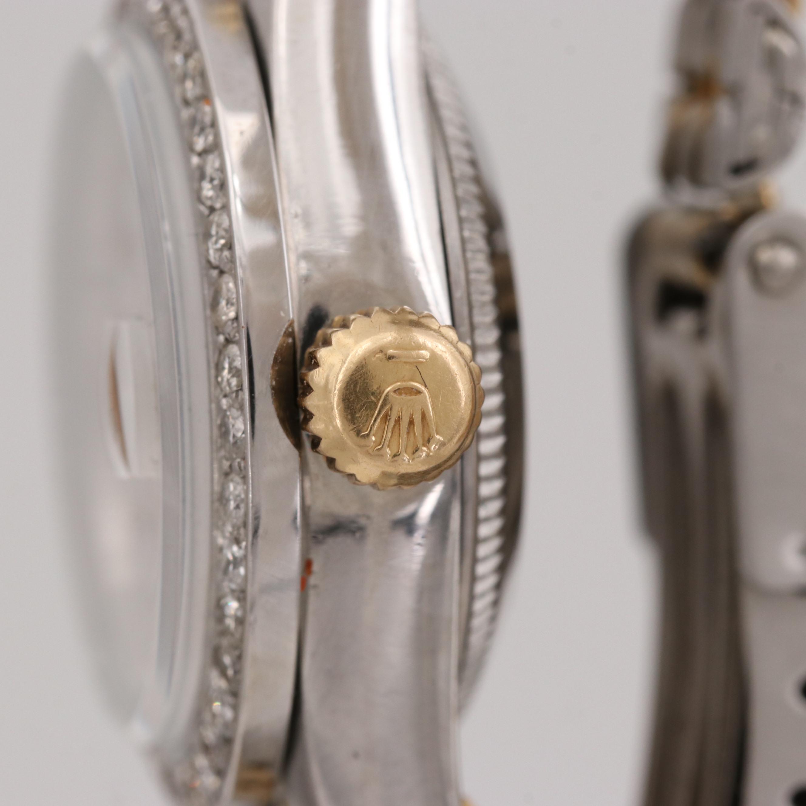 Vintage Rolex Oyster Perpetual Date Two-Tone Watch With Diamond Bezel