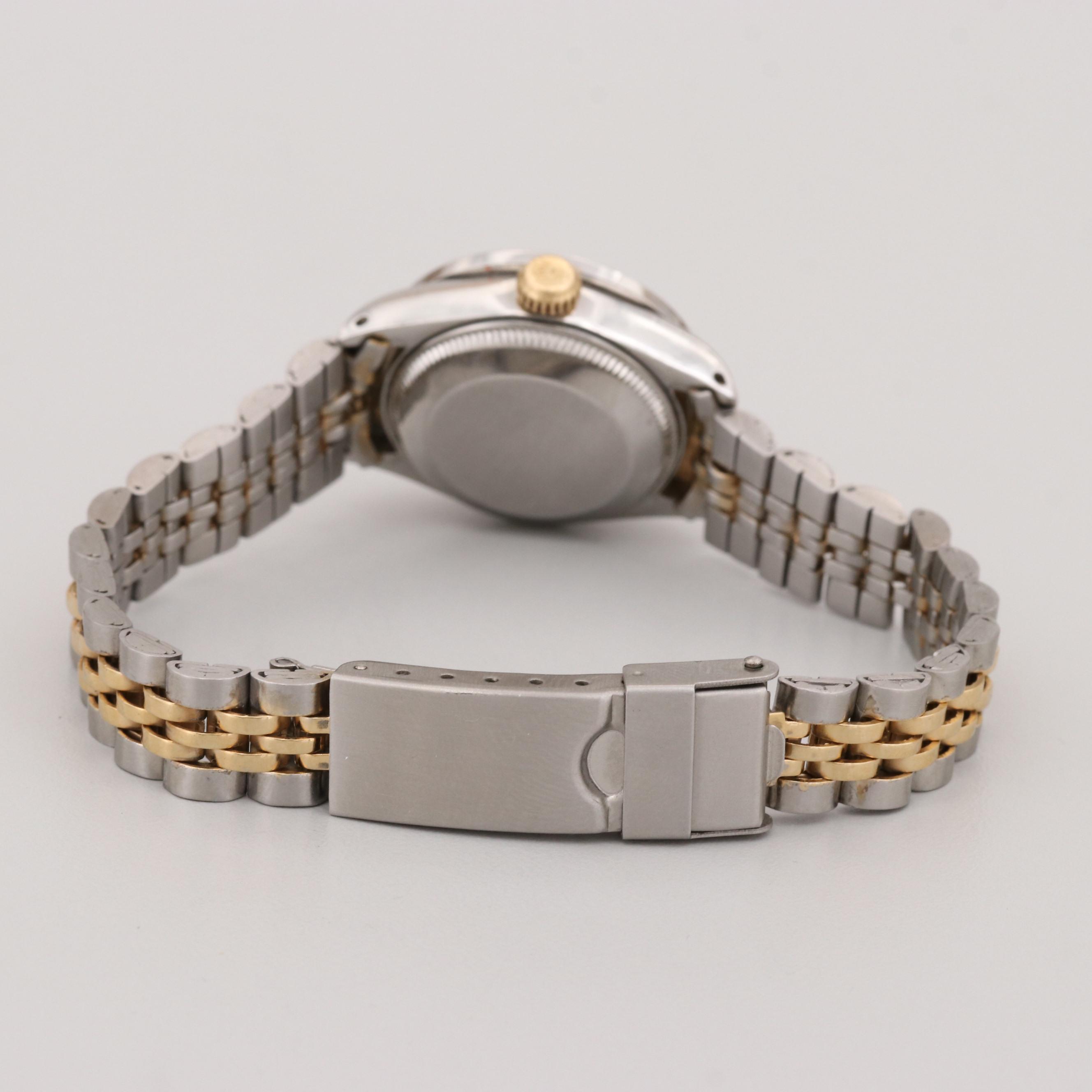 Vintage Rolex Oyster Perpetual Date Two-Tone Watch With Diamond Bezel