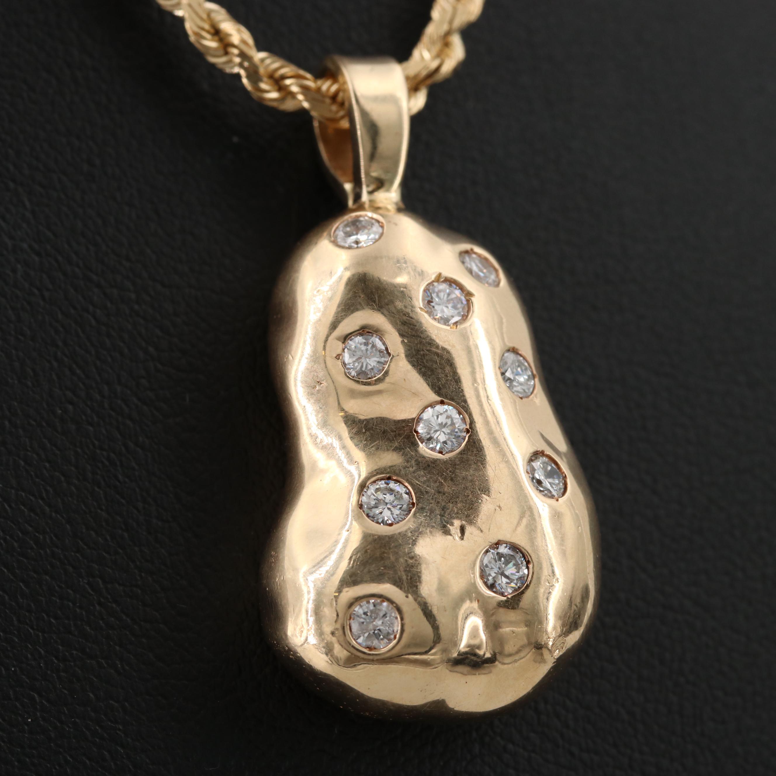 14K Yellow Gold Diamond Pendant and Fancy Chain Necklace