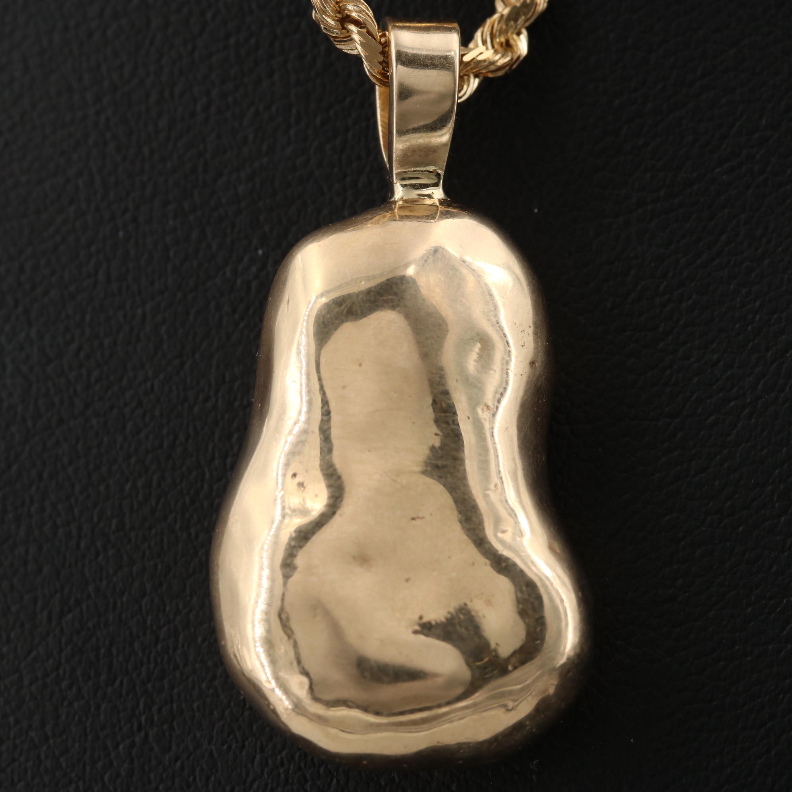 14K Yellow Gold Diamond Pendant and Fancy Chain Necklace