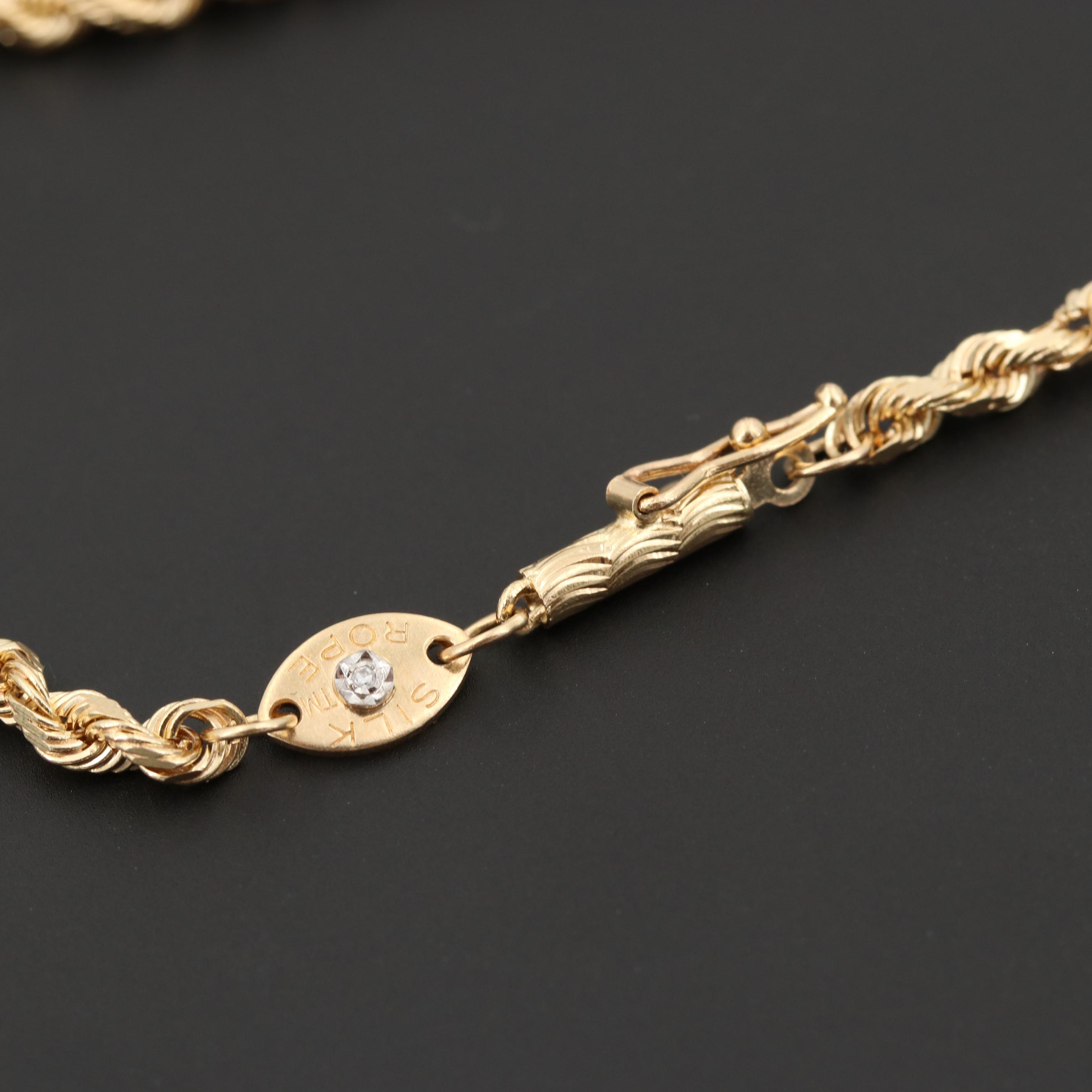 14K Yellow Gold Diamond Pendant and Fancy Chain Necklace