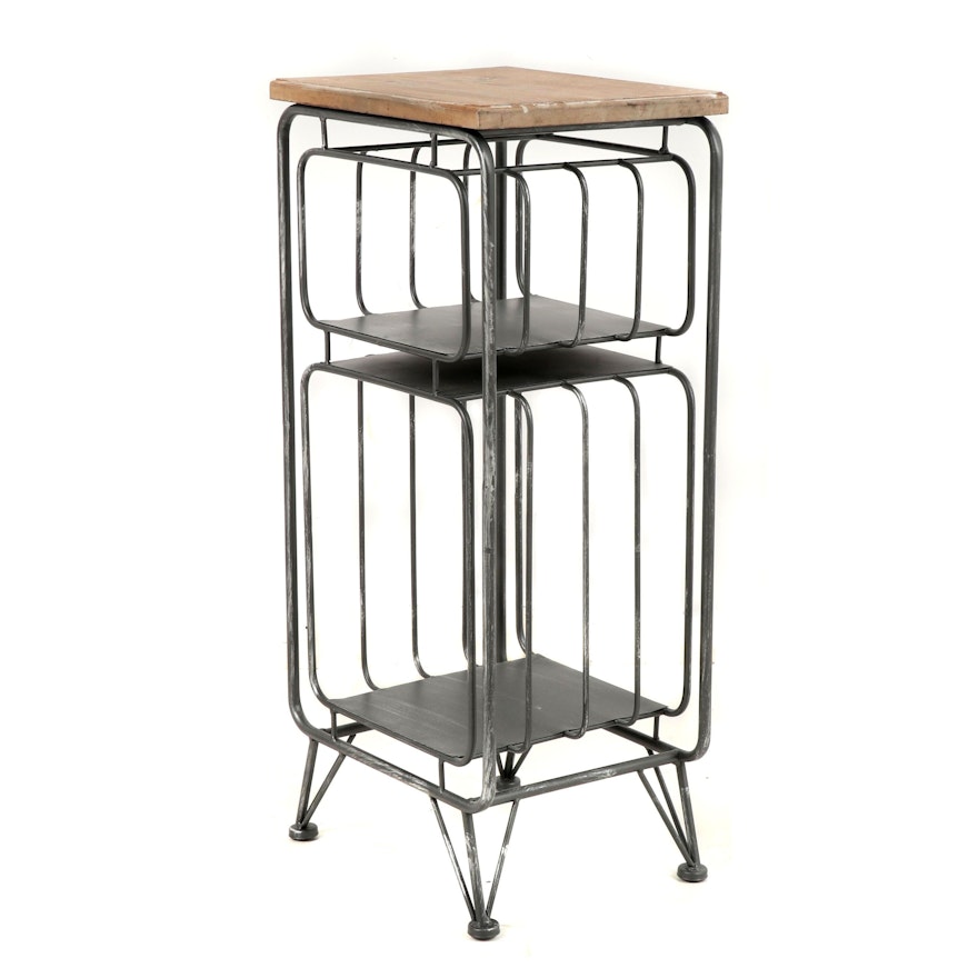 Metal and Wood Accent Table with Rack