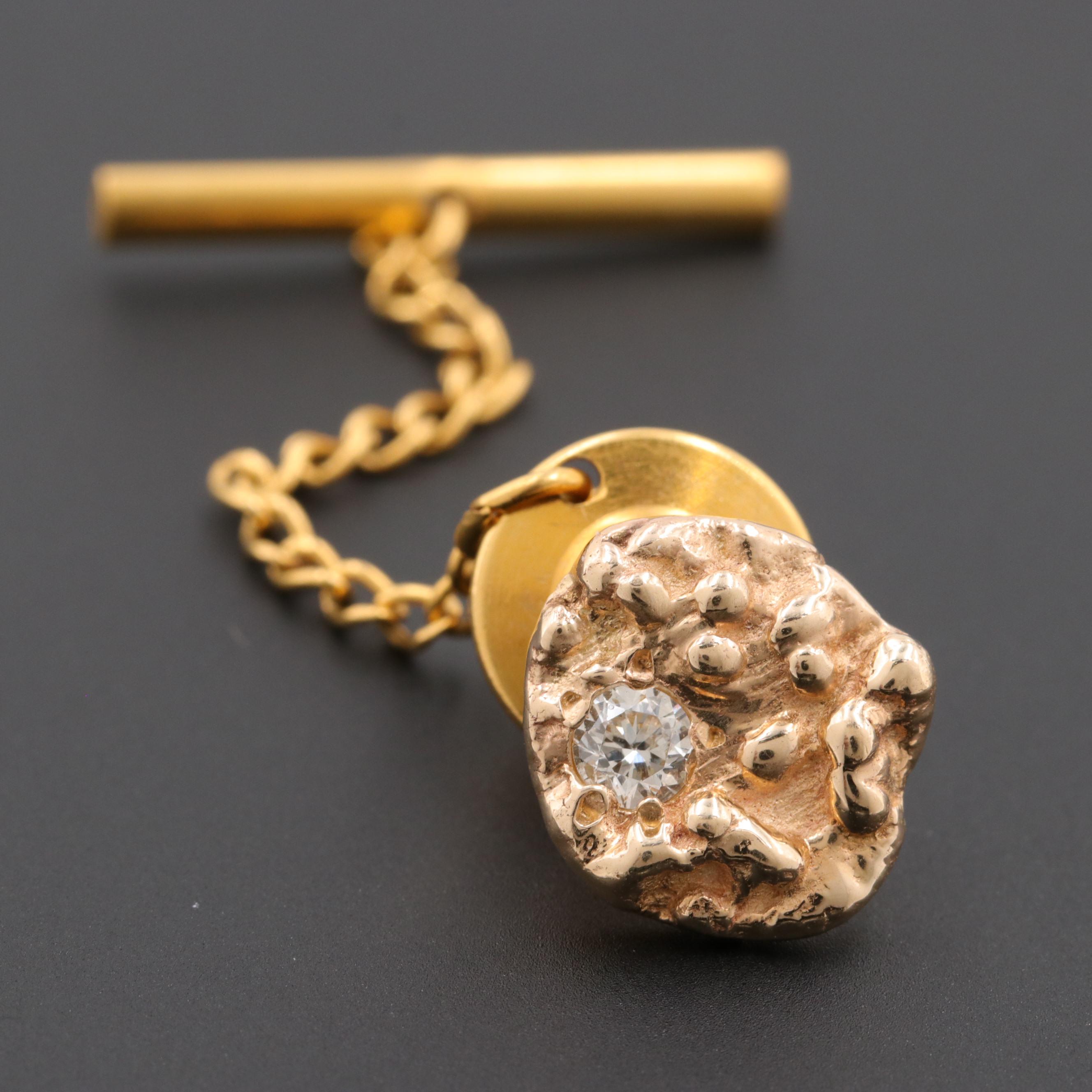14K Yellow Gold Nugget Style Diamond Tie Tack