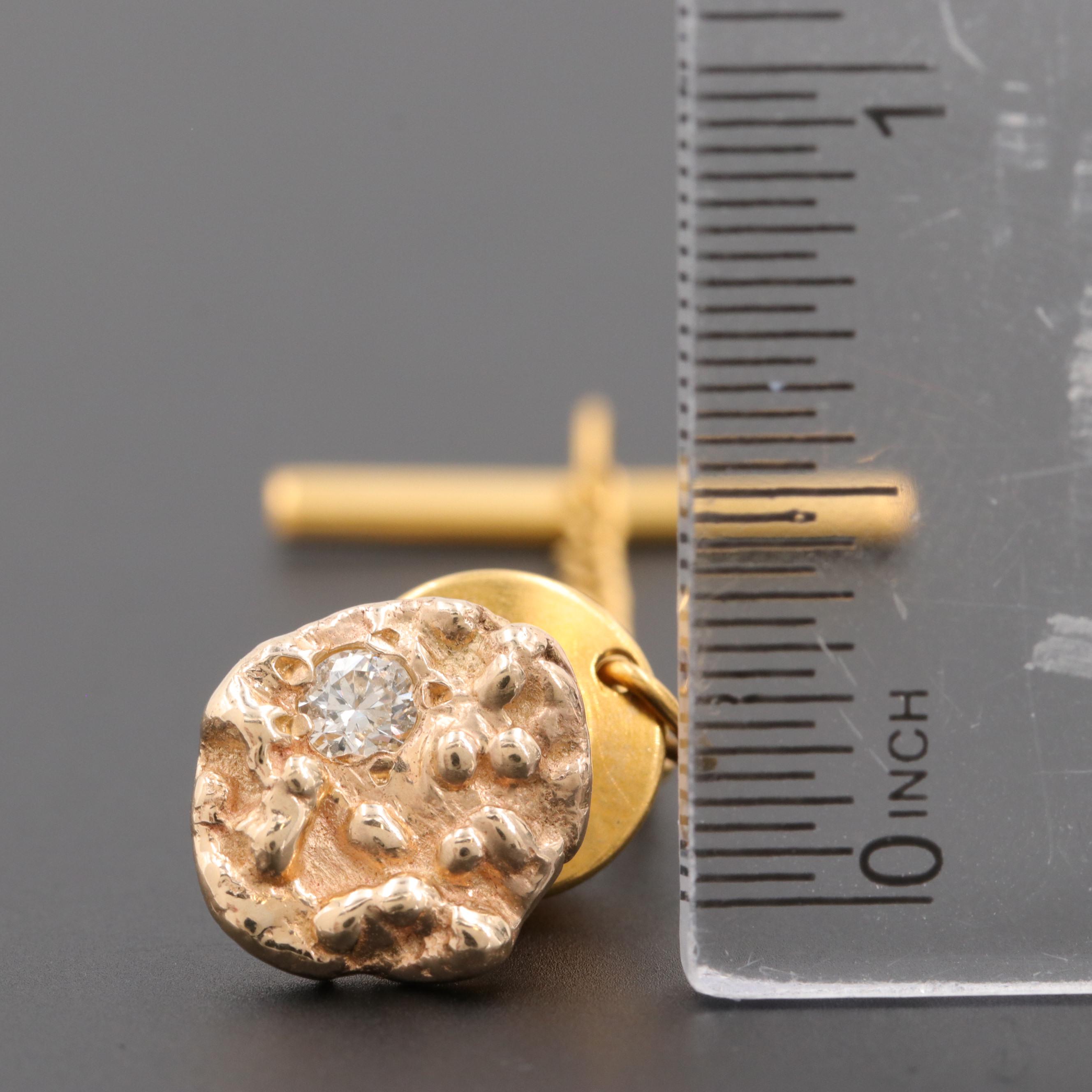14K Yellow Gold Nugget Style Diamond Tie Tack