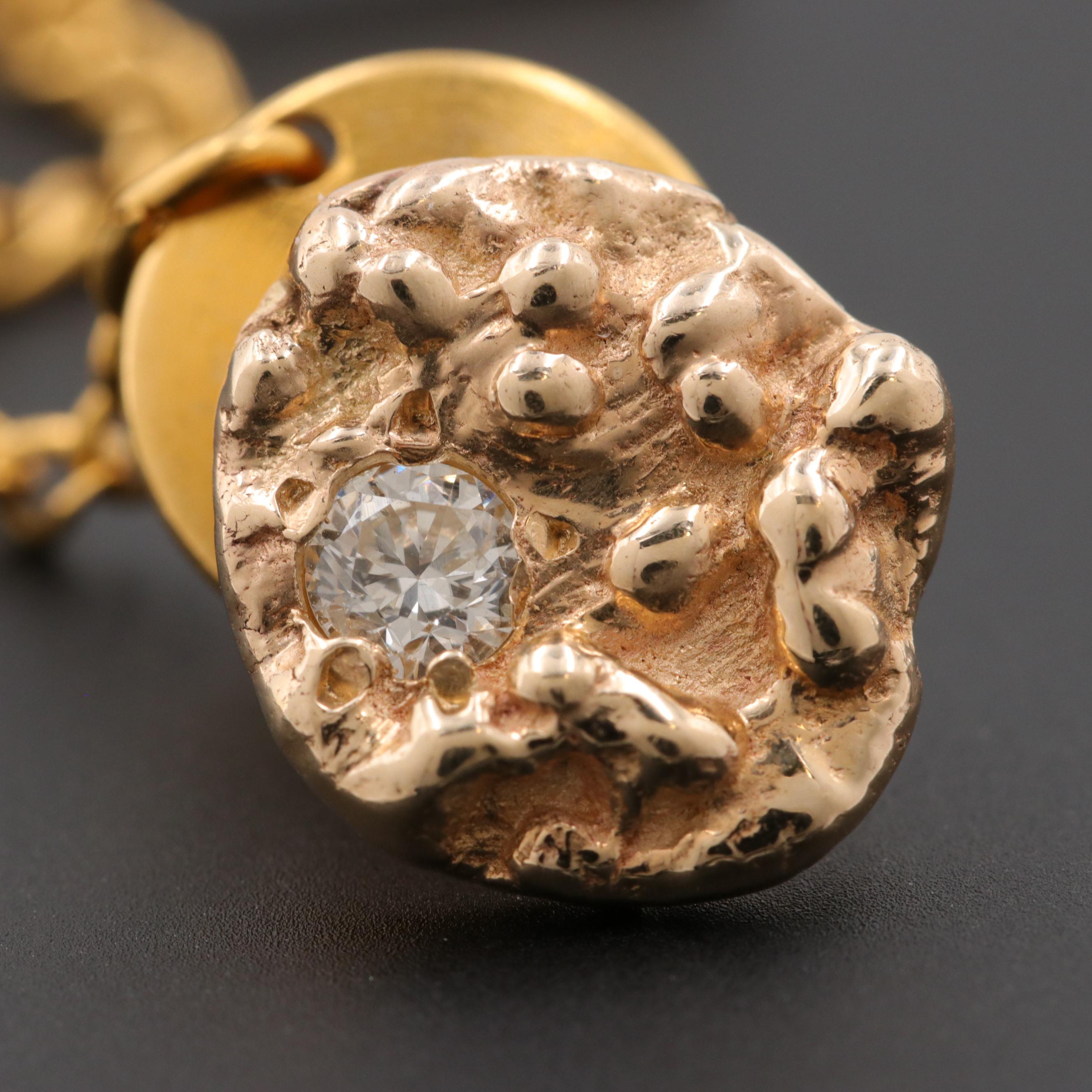 14K Yellow Gold Nugget Style Diamond Tie Tack
