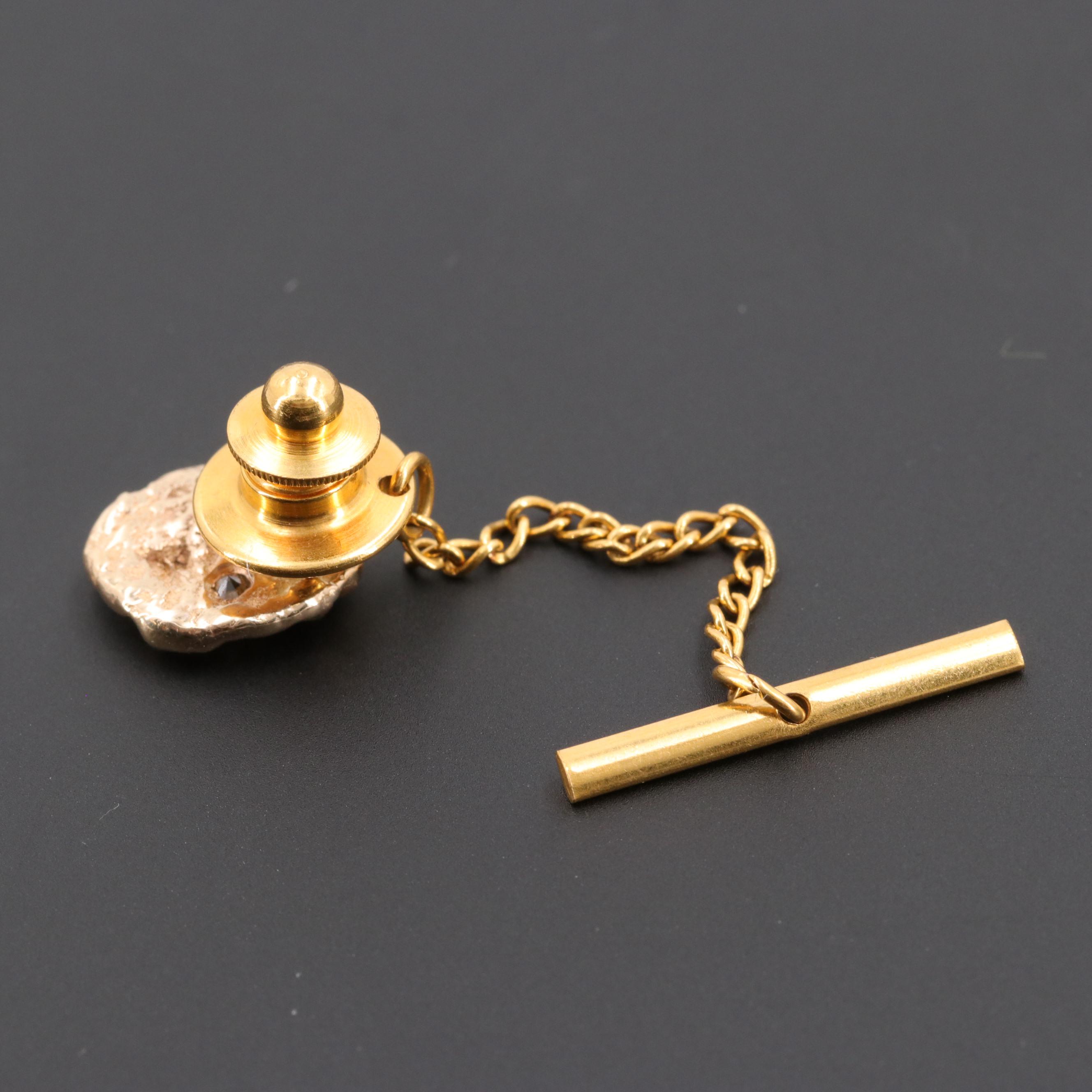 14K Yellow Gold Nugget Style Diamond Tie Tack