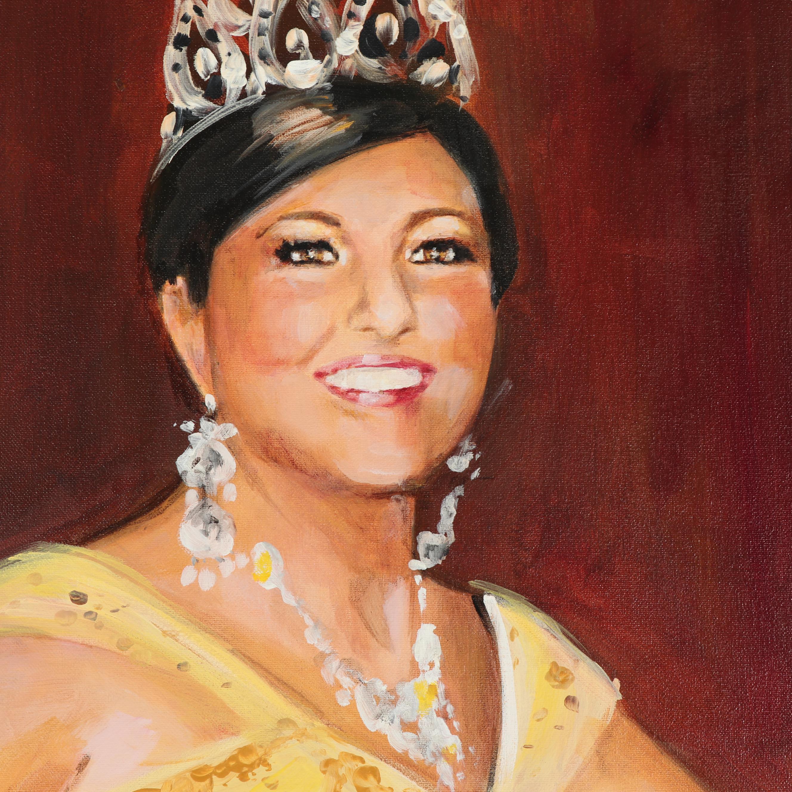 Darrah Dean Gooden Full-Length Oil Portrait of Woman in Yellow Gown