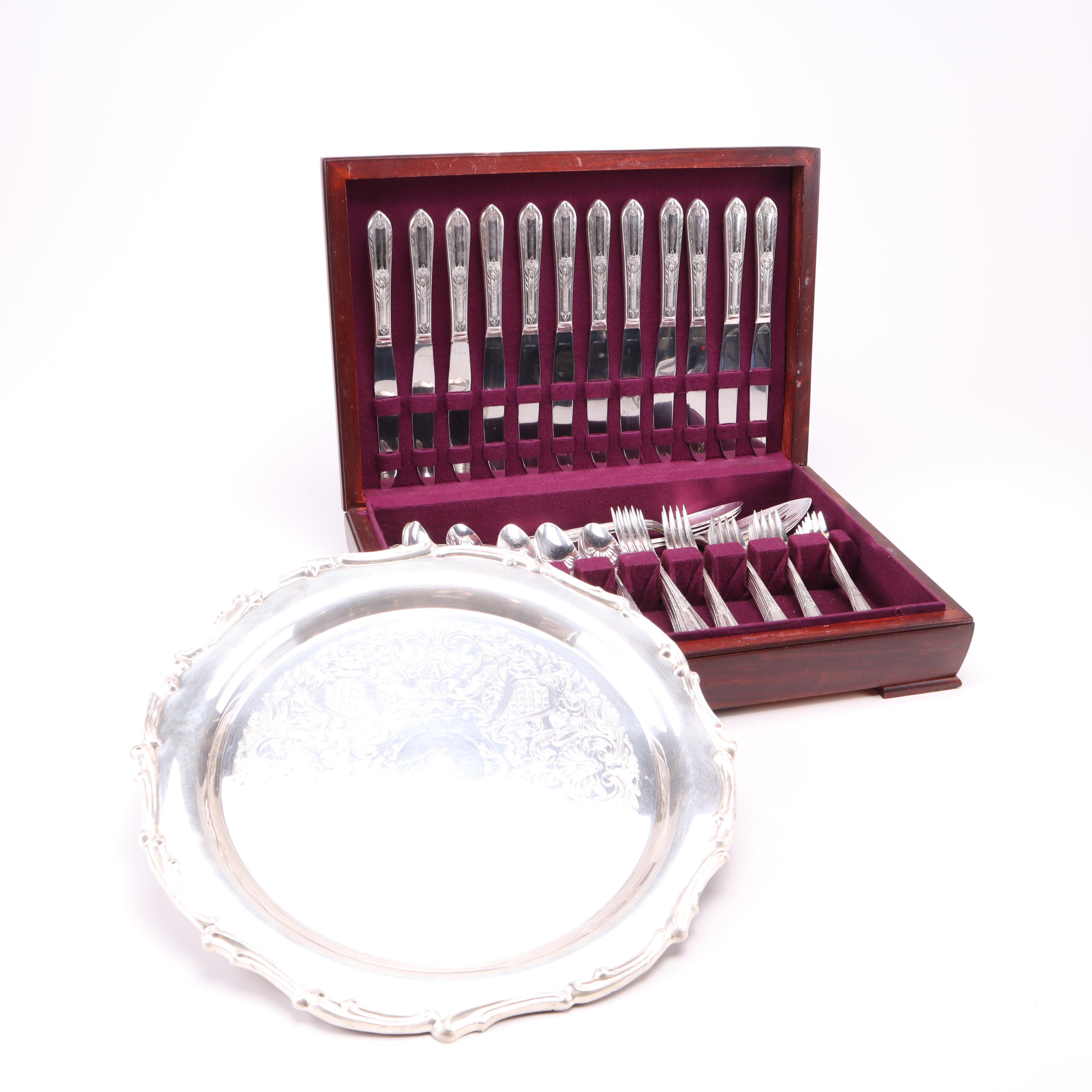 Wm Rogers Silverplate Flatware with Leonard Tray