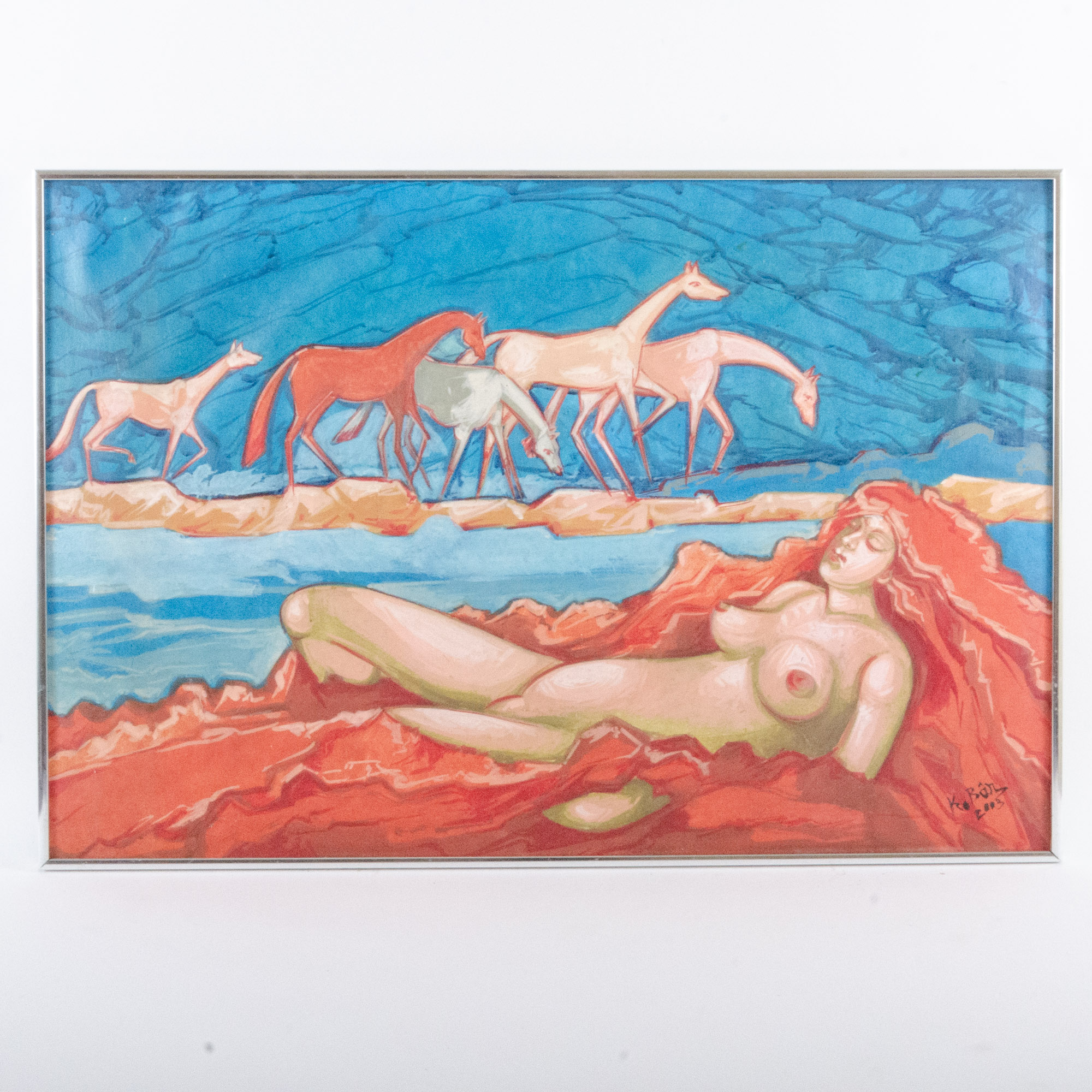 21st Century Oil Painting of Female Nude with Horses