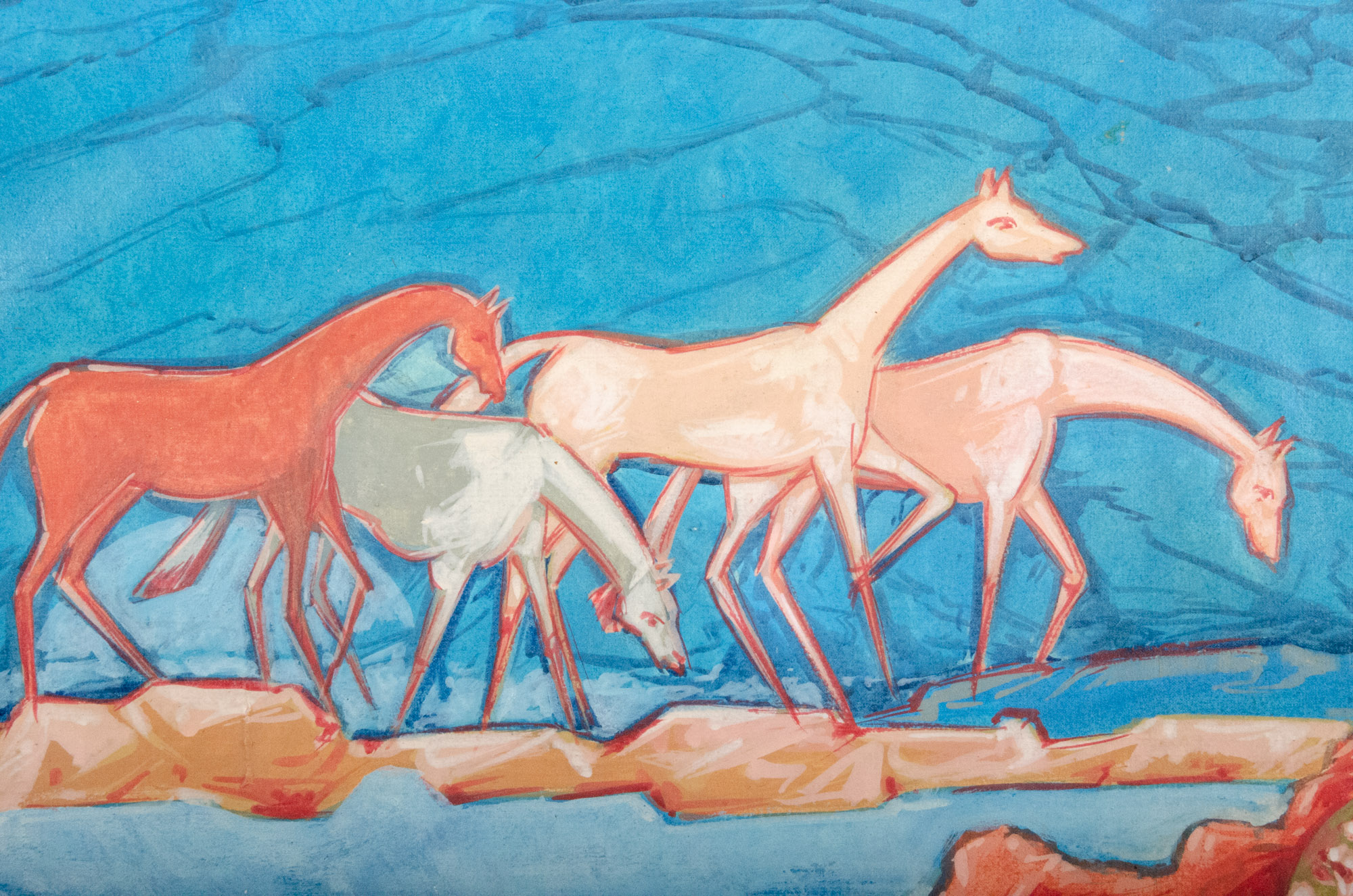 21st Century Oil Painting of Female Nude with Horses