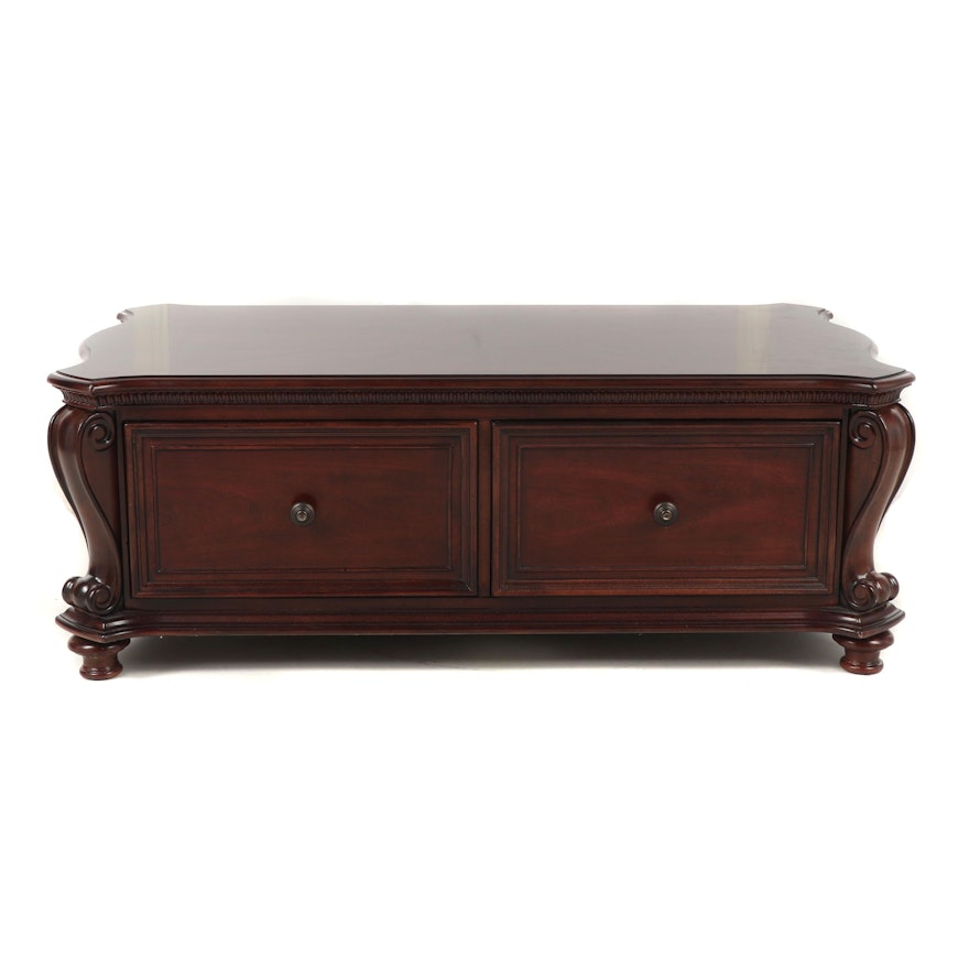 Contemporary Baroque Style Wooden Coffee Table with Drawers