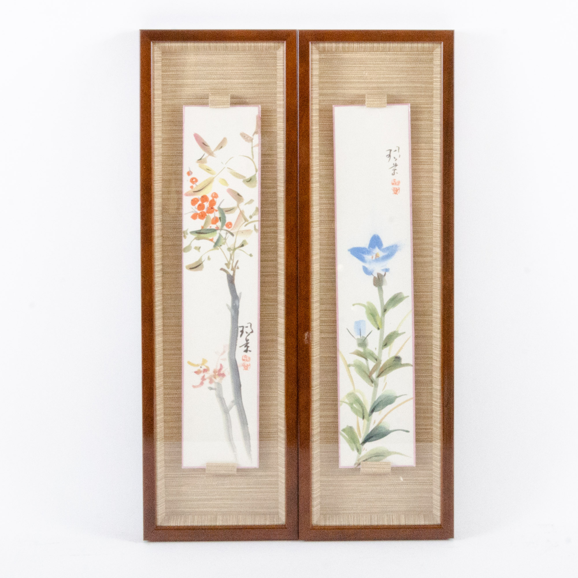 Japanese Floral Watercolor Paintings, Late 20th Century