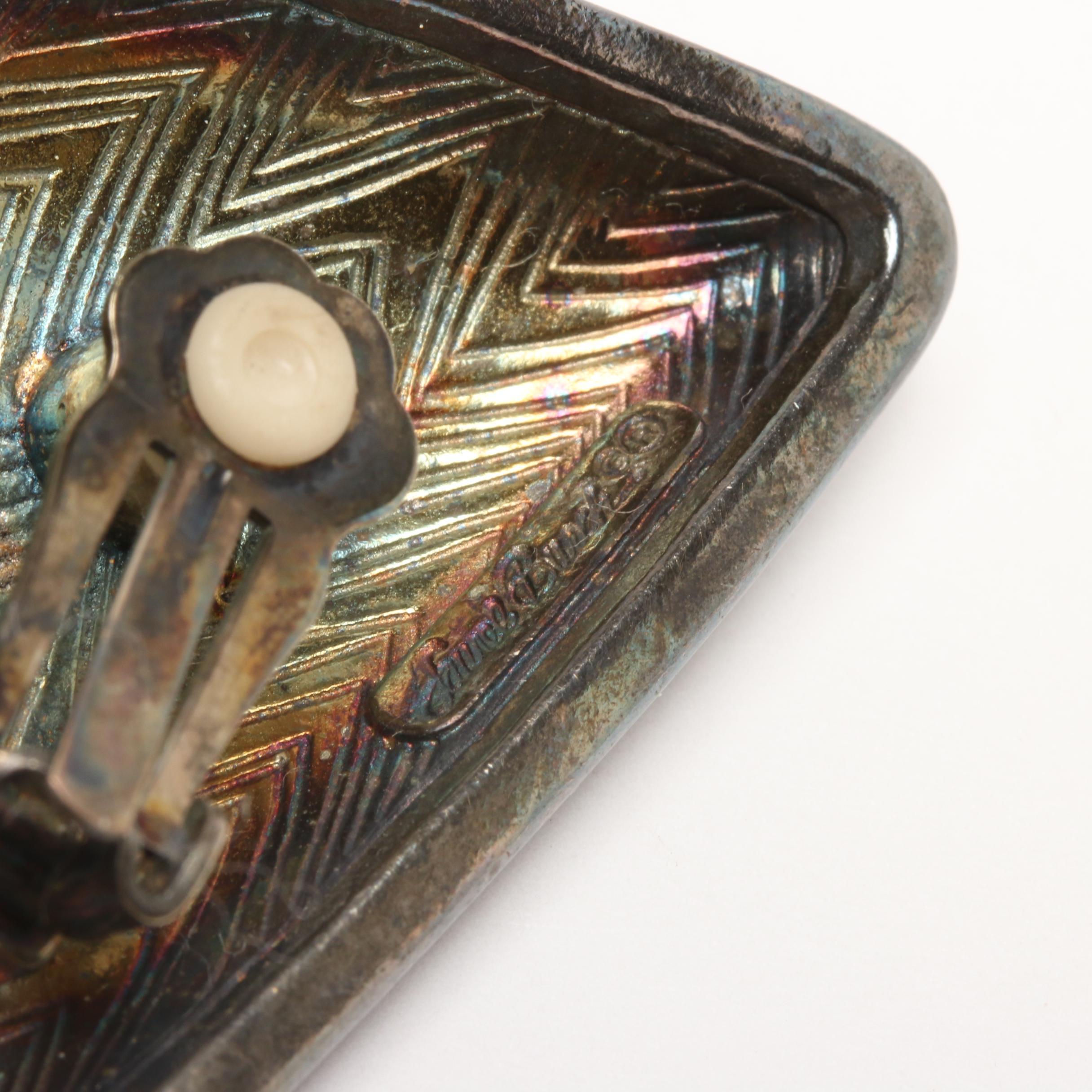 Vintage Laurel Burch Clip-on Silver Tone Earrings