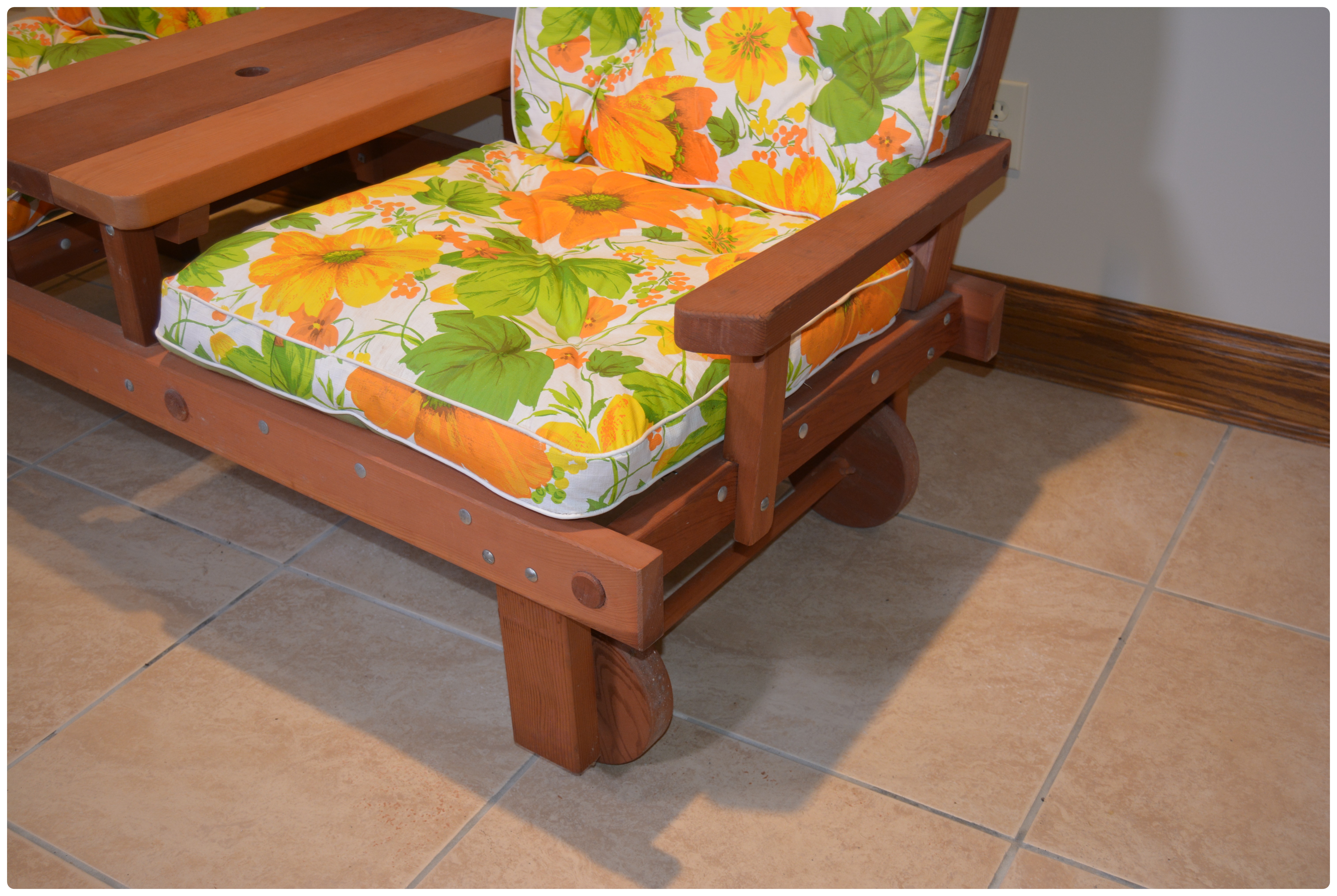 Cedar Two Seat Patio Bench with Center Table, Mid-20th Century