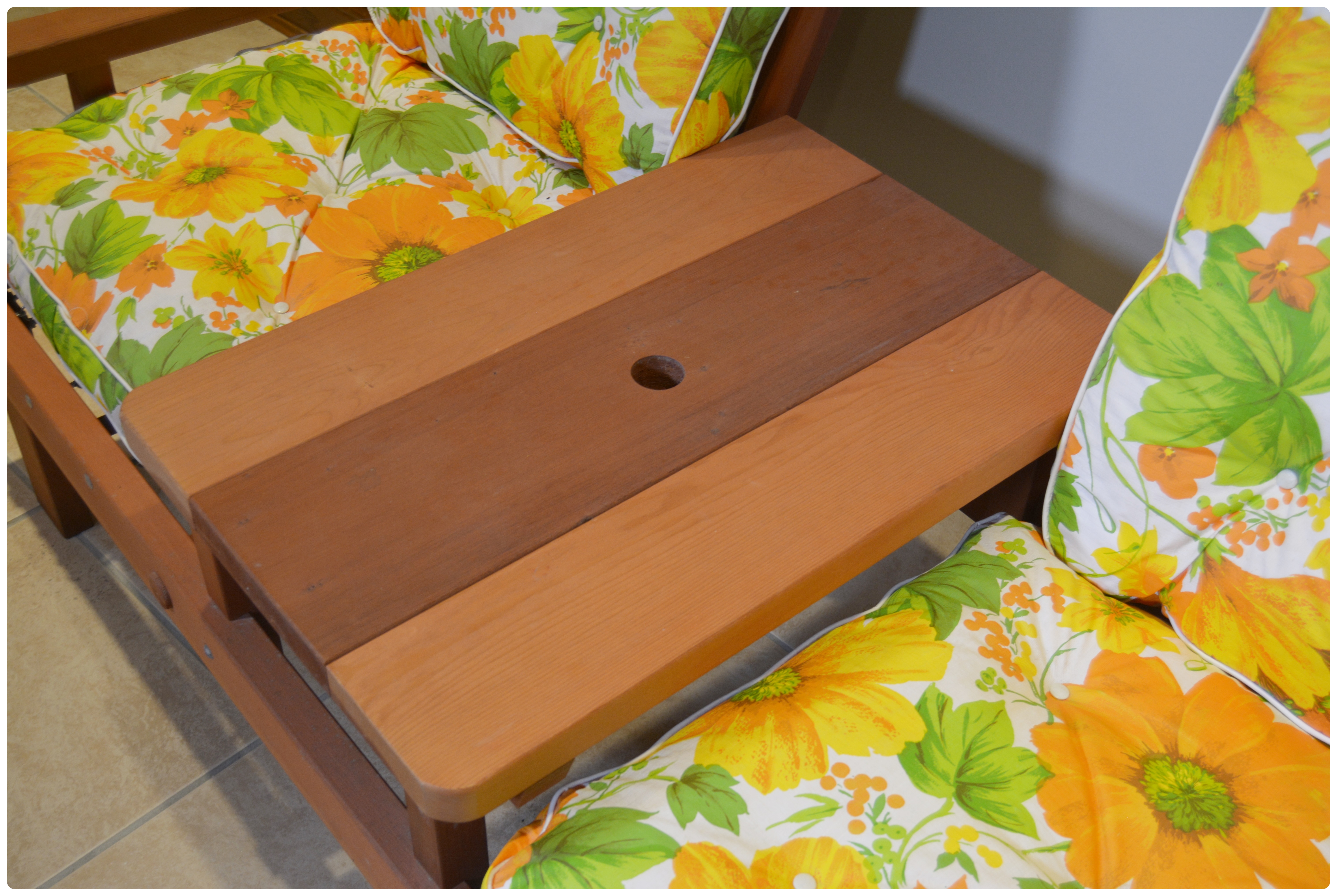 Cedar Two Seat Patio Bench with Center Table, Mid-20th Century