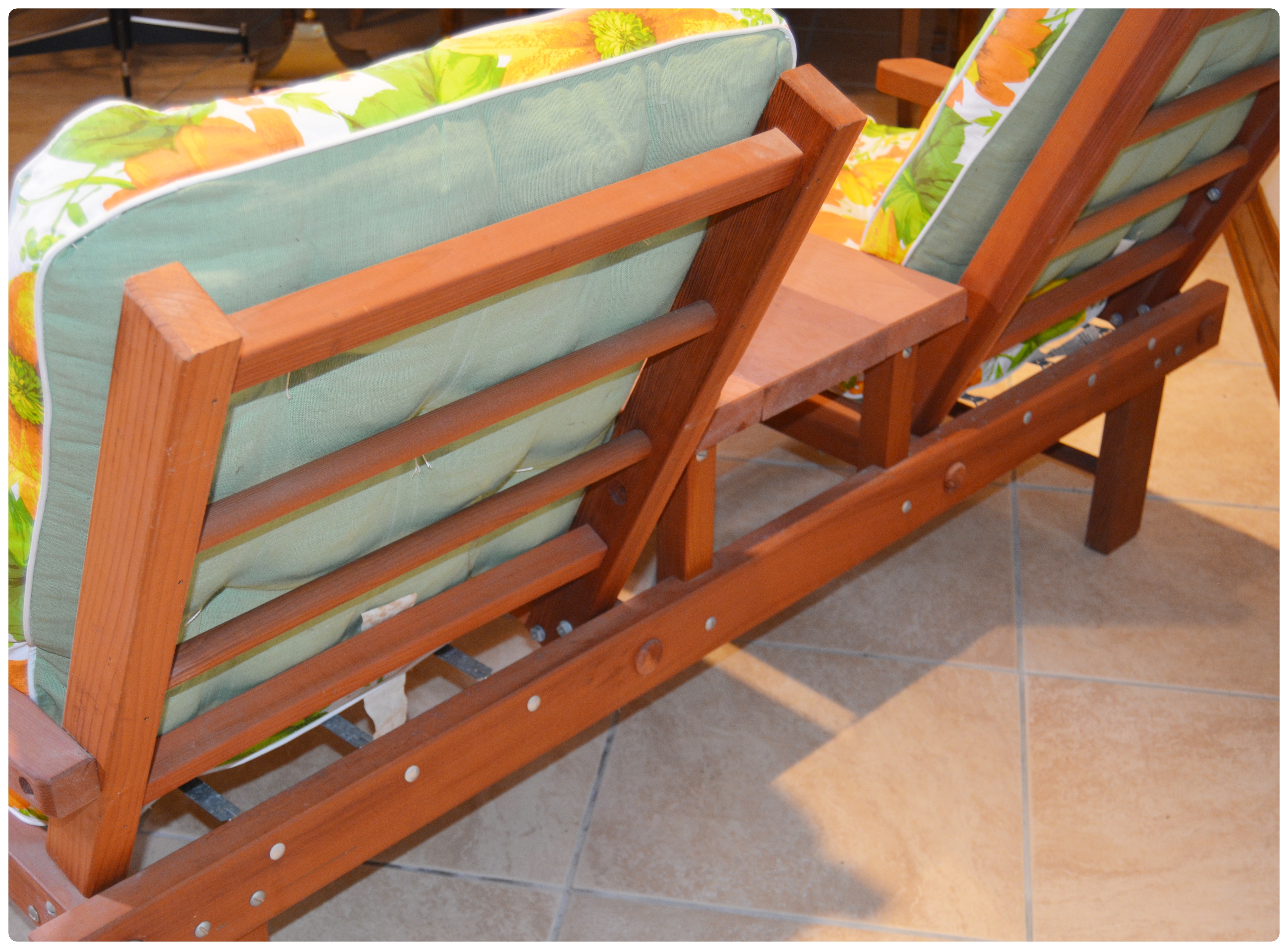 Cedar Two Seat Patio Bench with Center Table, Mid-20th Century