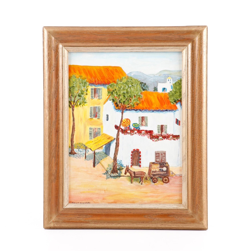 Edgar Kowalski Oil Painting of a Central American Town