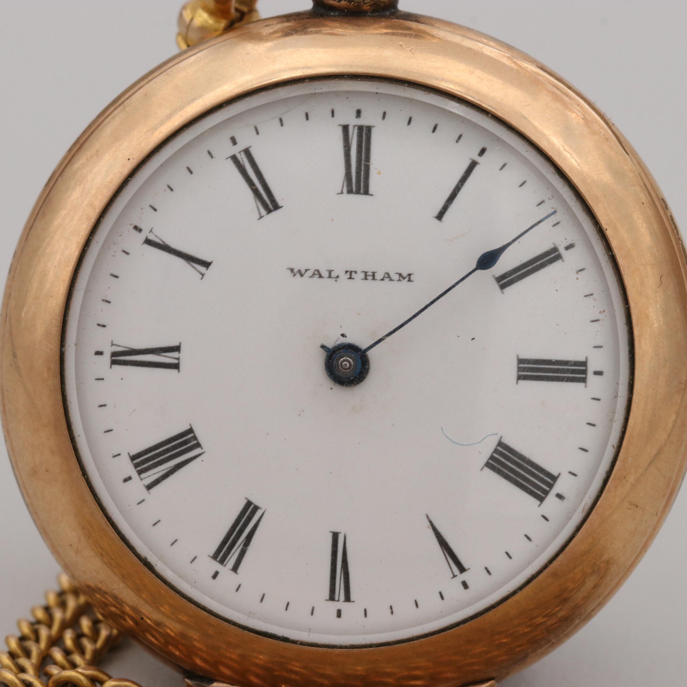 Antique Waltham Gold Filled Pocket Watch With 14K Yellow Gold Chain Fob, 1903