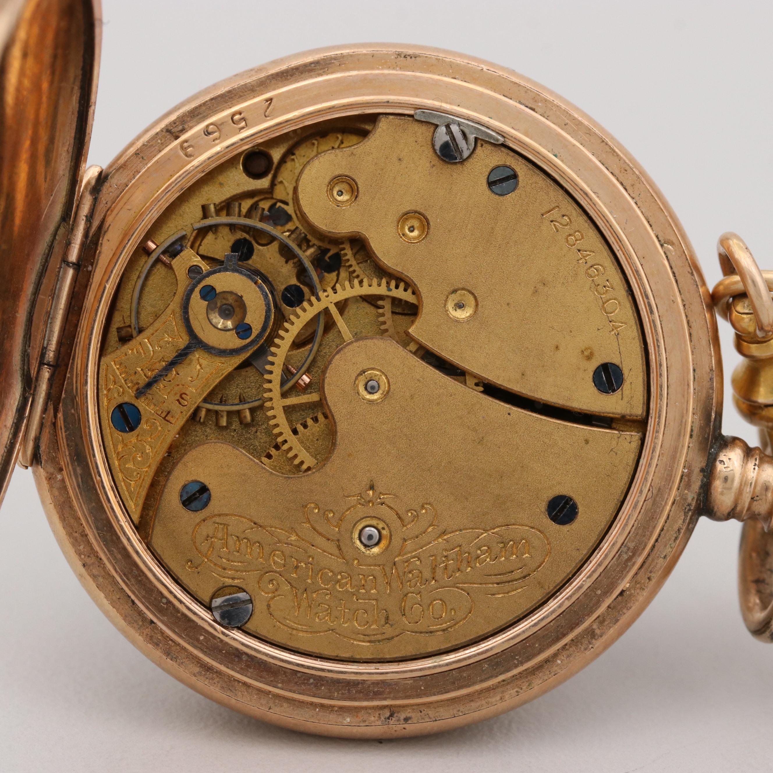 Antique Waltham Gold Filled Pocket Watch With 14K Yellow Gold Chain Fob, 1903