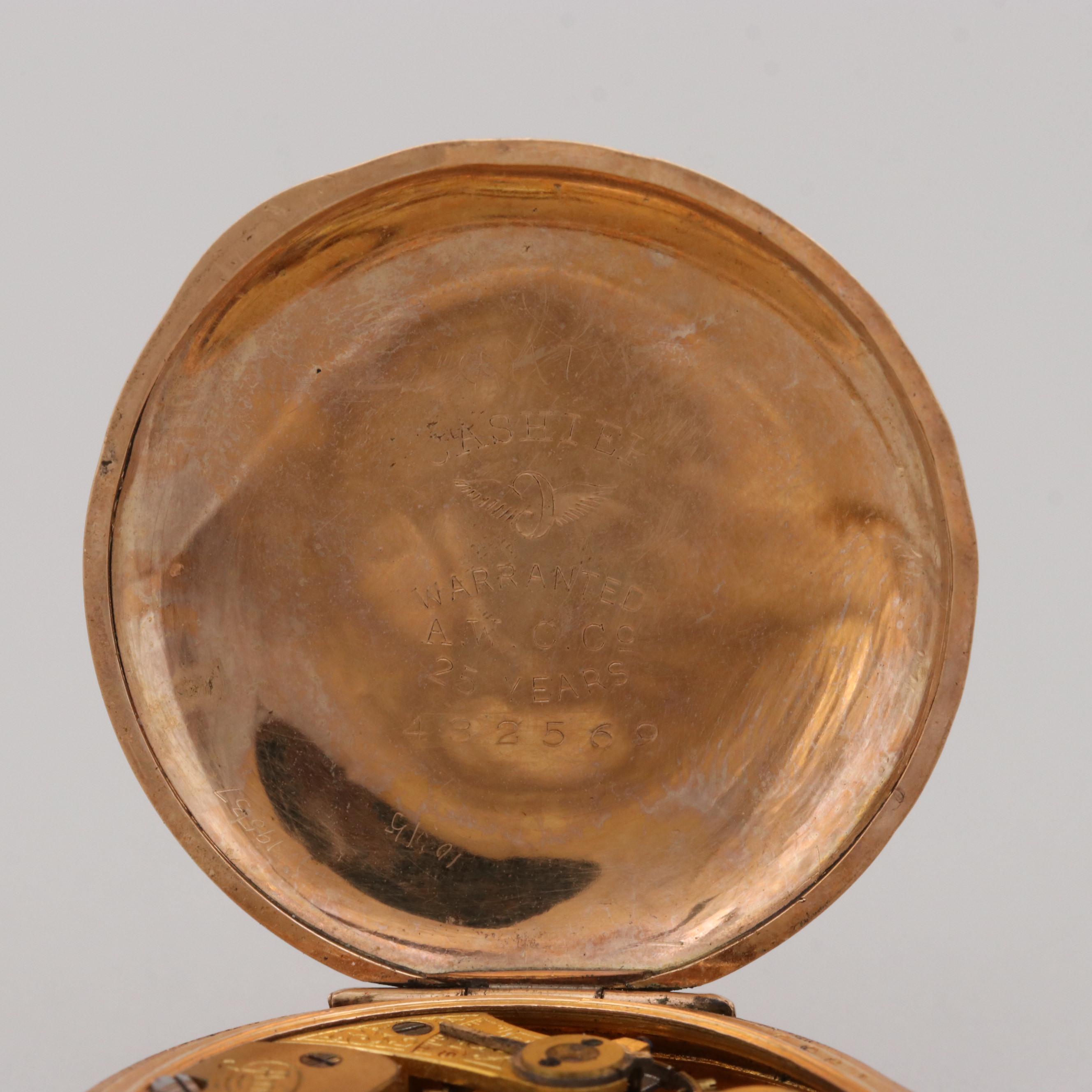 Antique Waltham Gold Filled Pocket Watch With 14K Yellow Gold Chain Fob, 1903