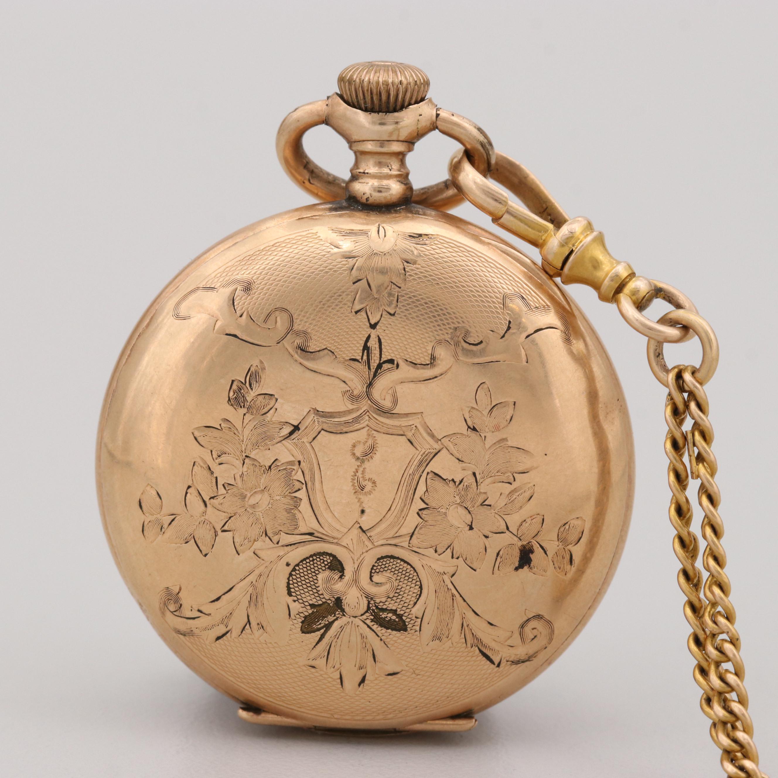 Antique Waltham Gold Filled Pocket Watch With 14K Yellow Gold Chain Fob, 1903
