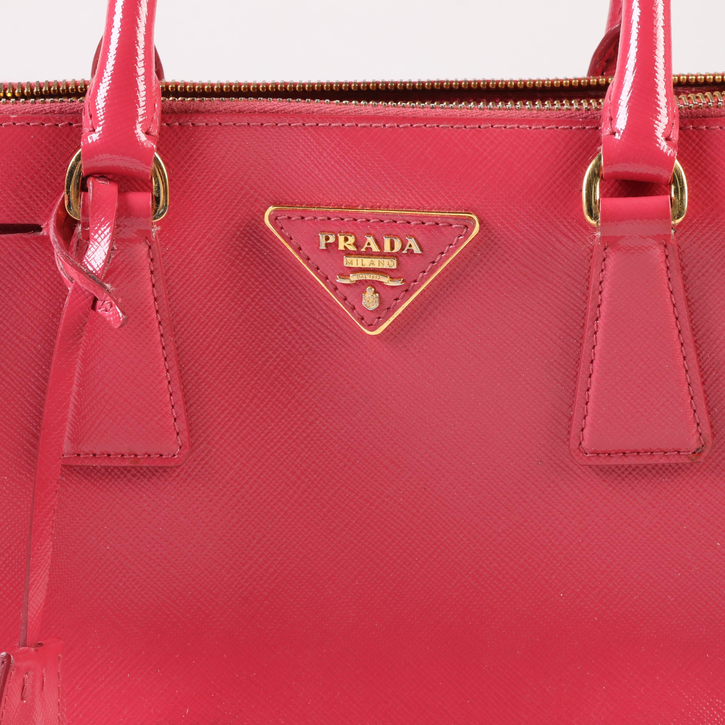 Prada Micro Galleria Two Way Handbag in Peonia Saffiano Leather