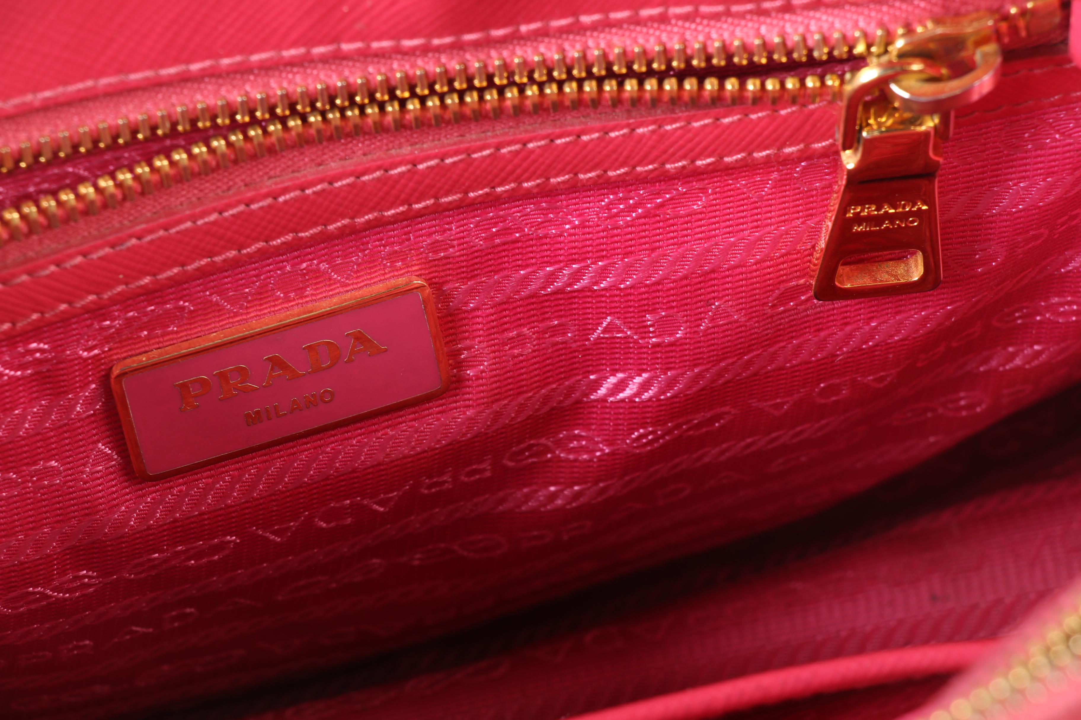 Prada Micro Galleria Two Way Handbag in Peonia Saffiano Leather