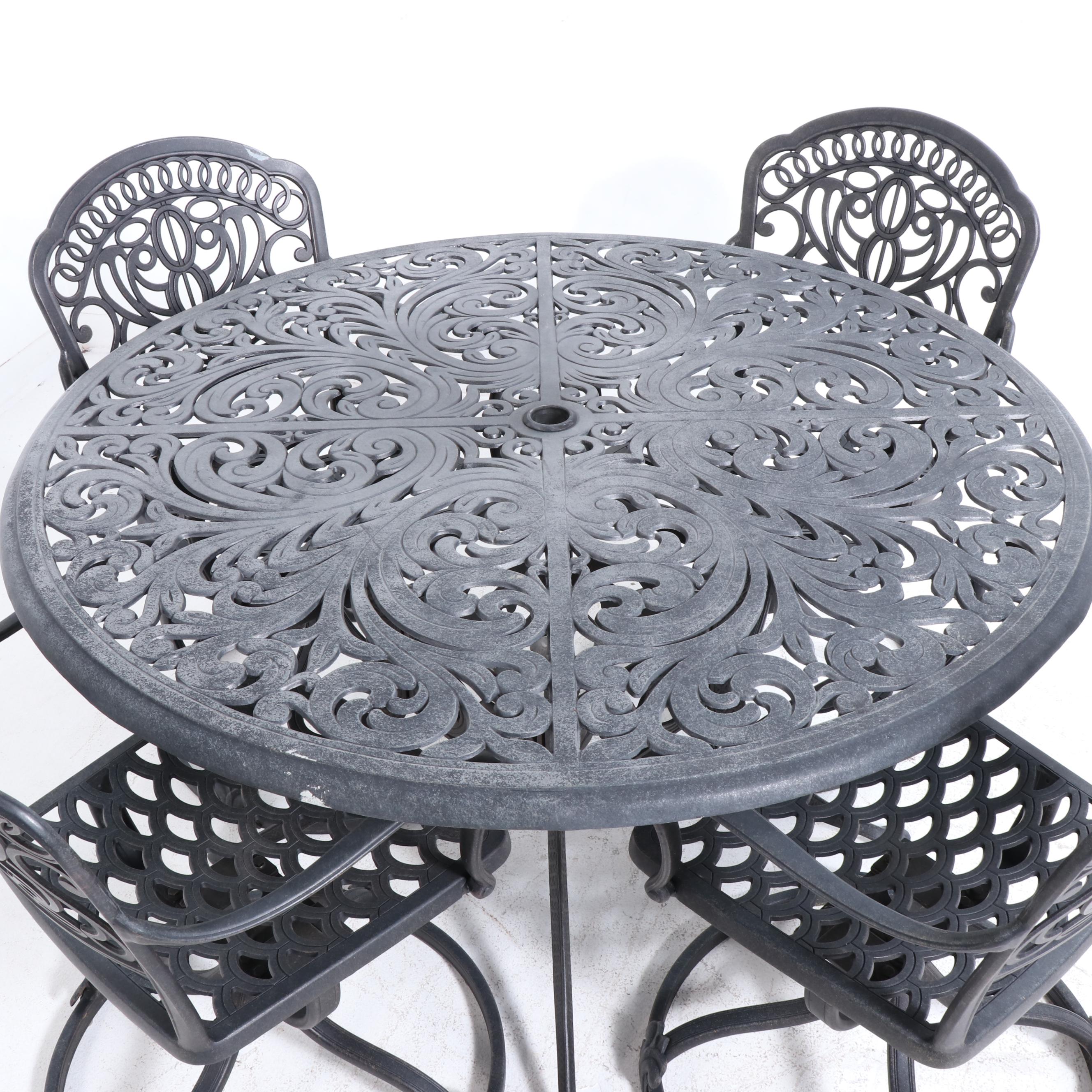 Faux Cast Iron Metal Patio Table and Four Chairs