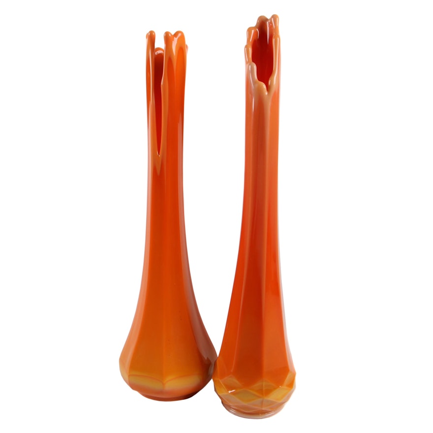 Mid Century Modern Style Orange Slag Glass Vases