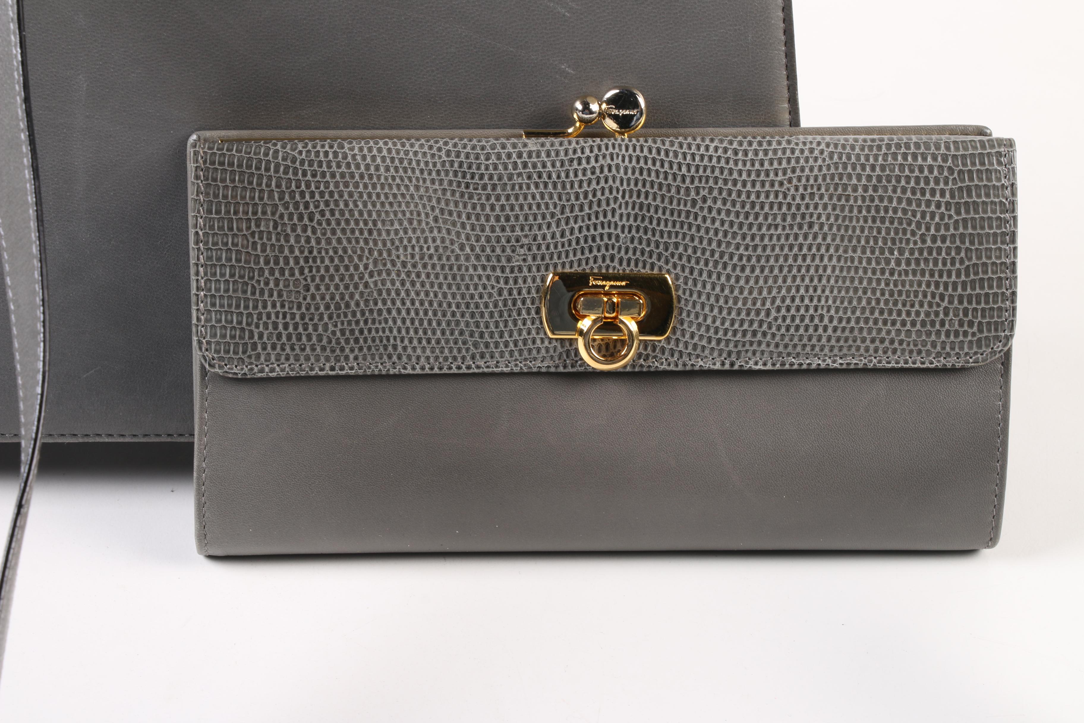Salvatore Ferragamo Trapezium Bag and Trifold Gancini Wallet, Made in Italy