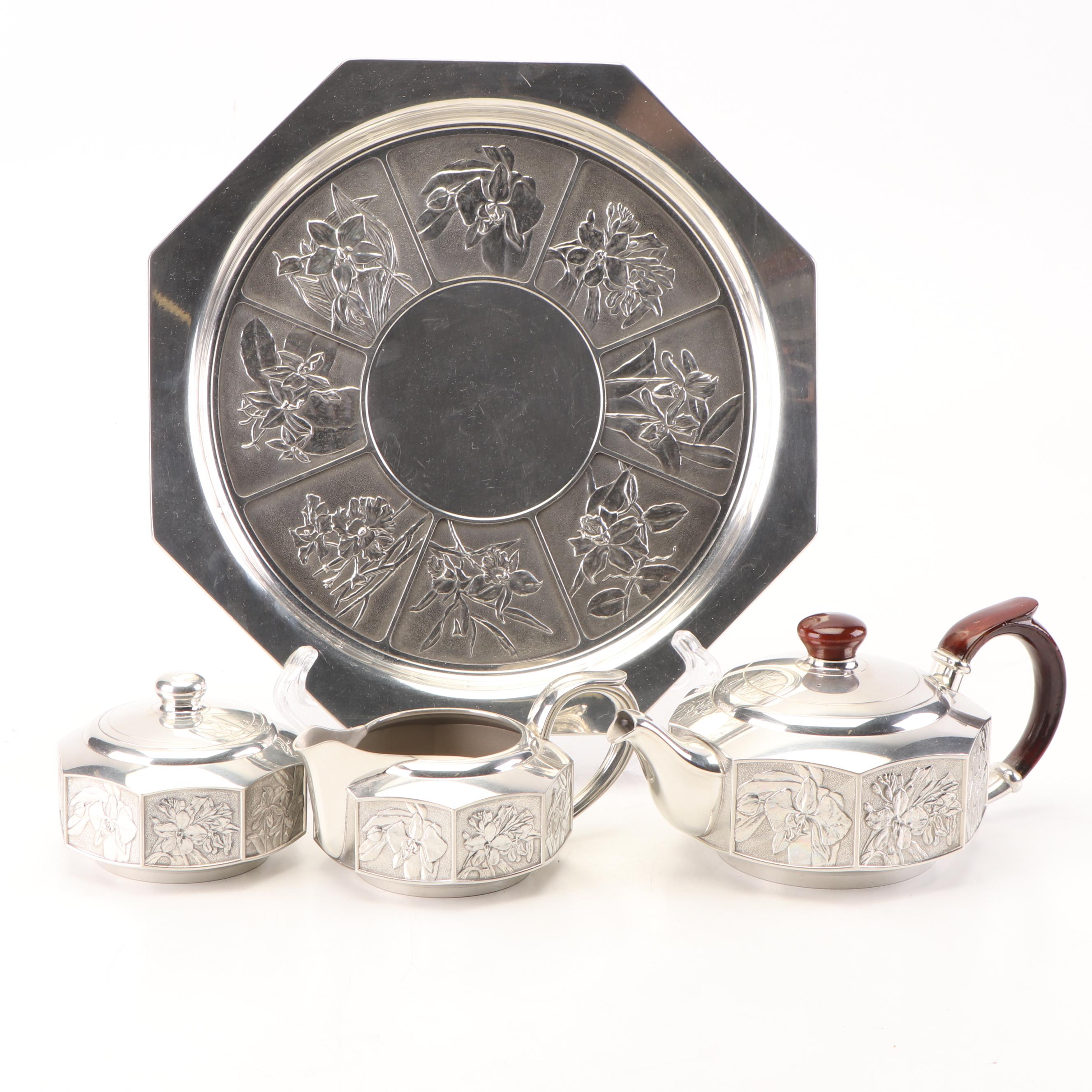 Royal Selangor Pewter Hollowware Teapot with Cream and Sugar Set