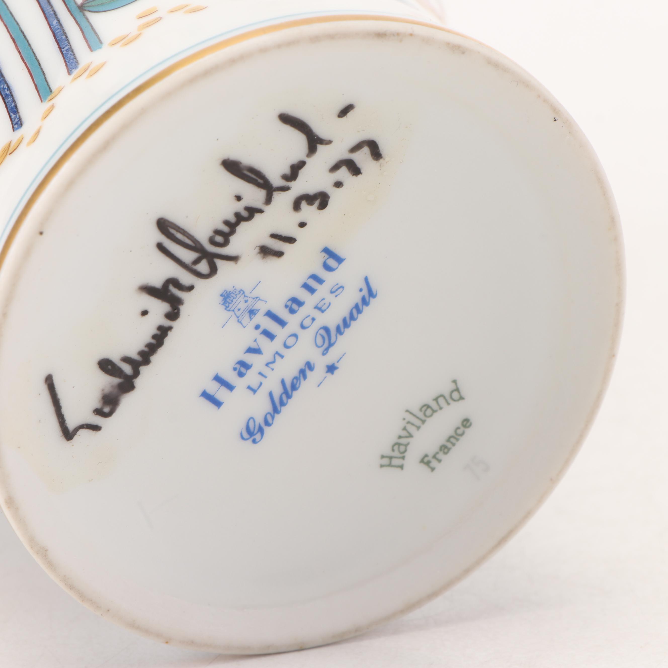 Haviland Limoges "Golden Quail" Porcelain Vase