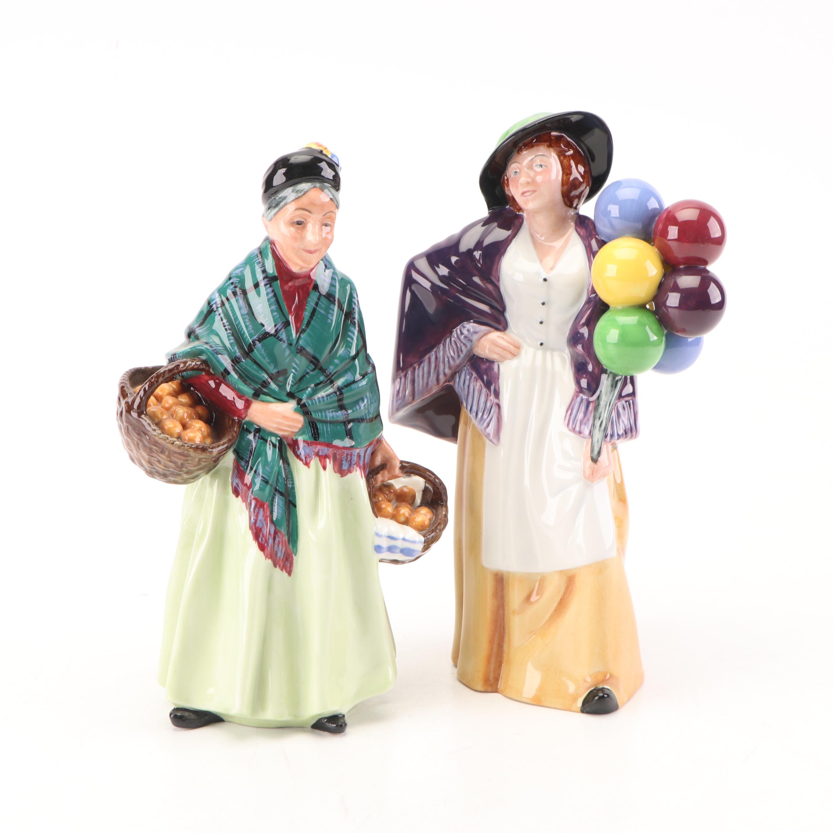 Royal Doulton Handmade Porcelain "Orange Lady" and "Balloon Lady" Figurines